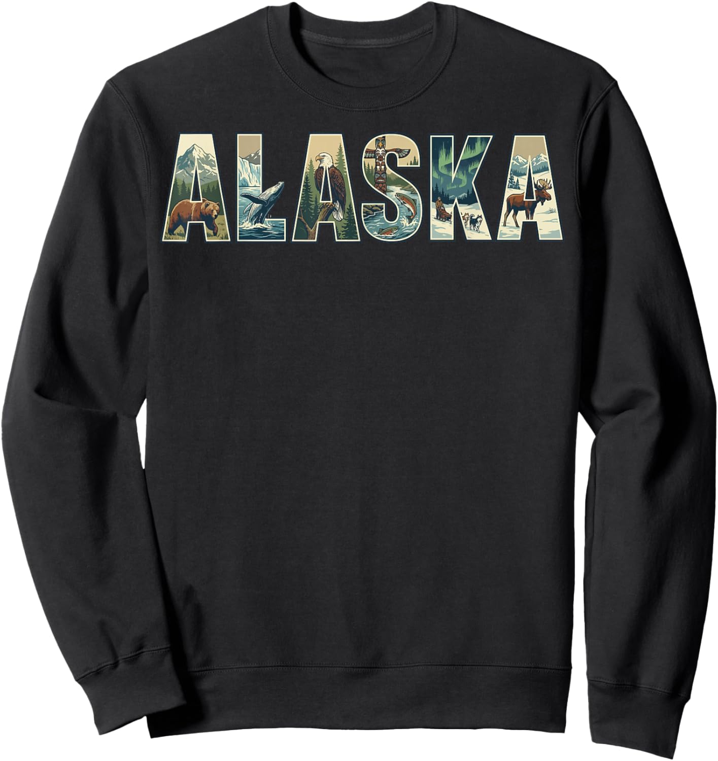 Alaska Wildlife Bear Hiking Moose Sweatshirt - Sweatshirt | Black