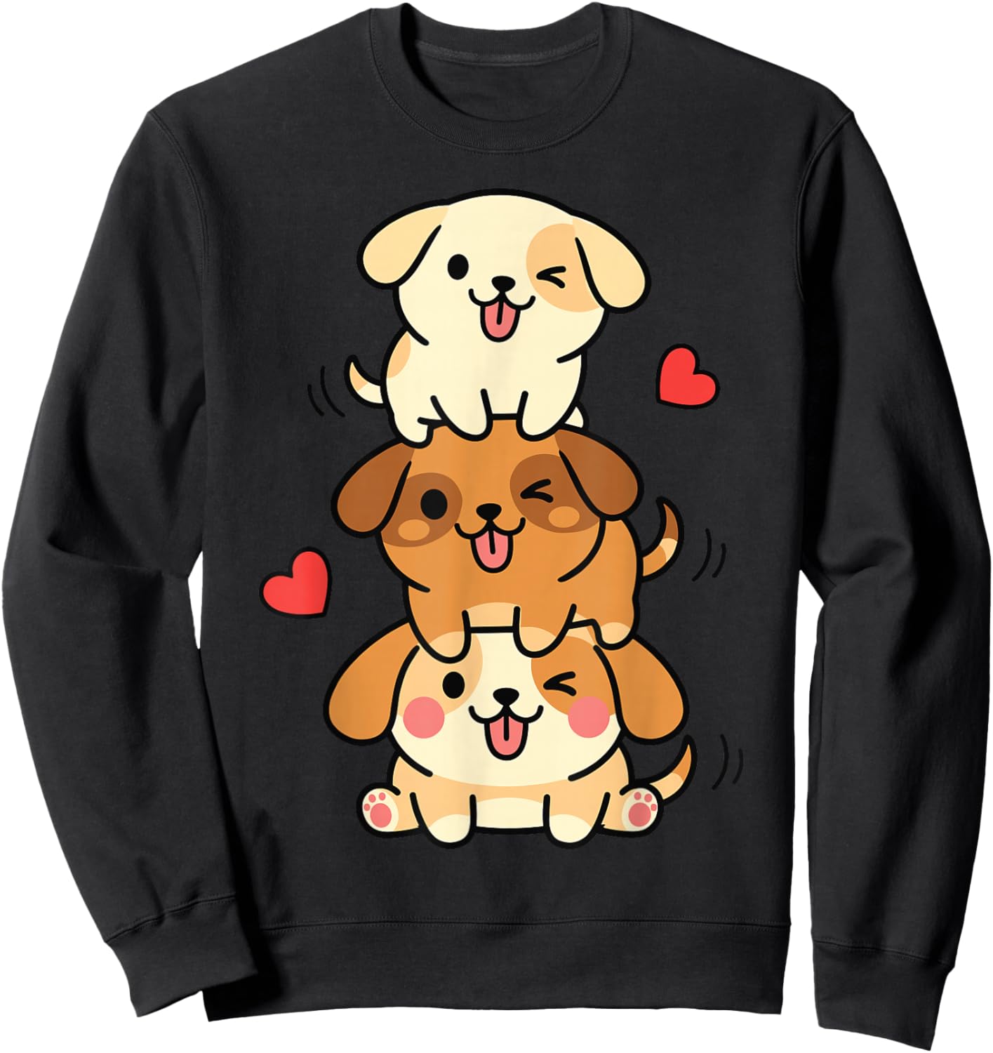 Cute Kawaii Puppies Graphic Dog Lovers Sweatshirt - Sweatshirt | Black
