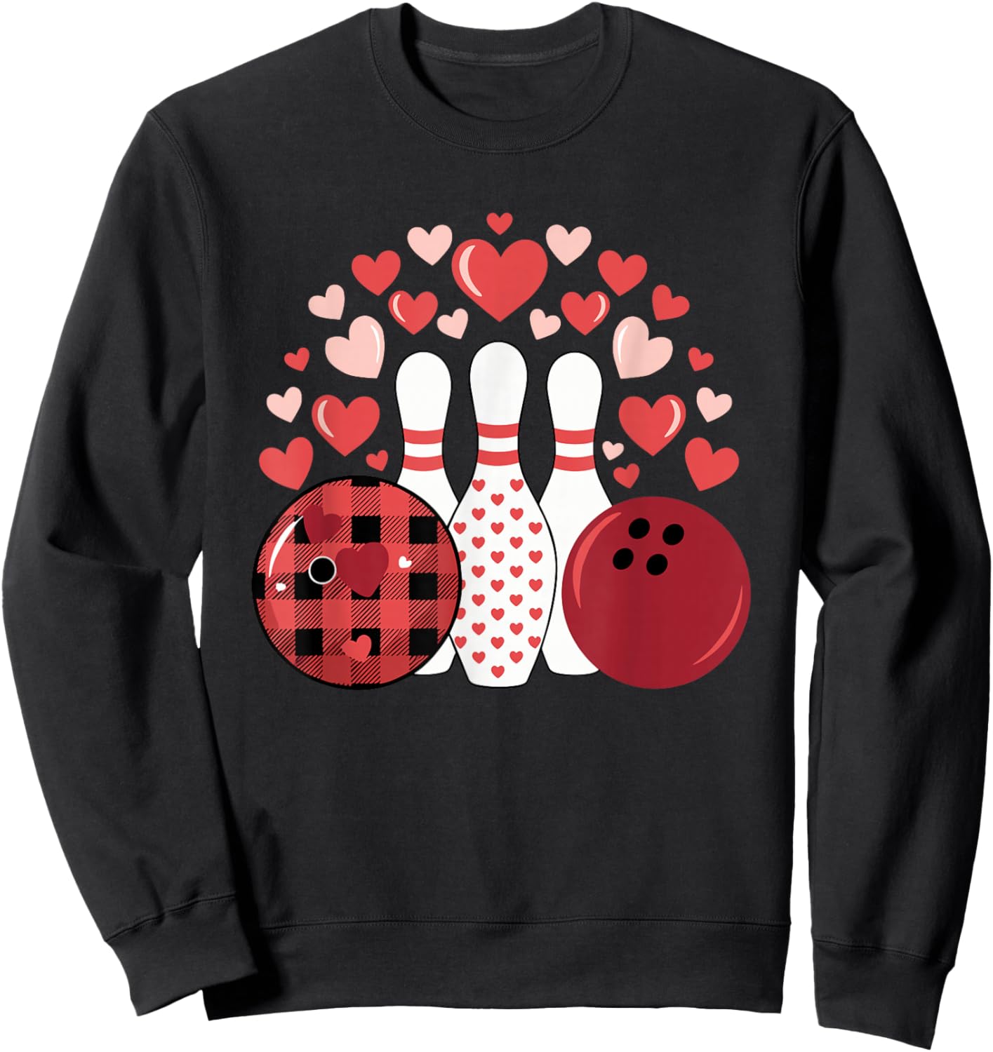 Bowling Hearts Love Strikes Pins Alley League Vibes Sweatshirt - Sweatshirt | Black