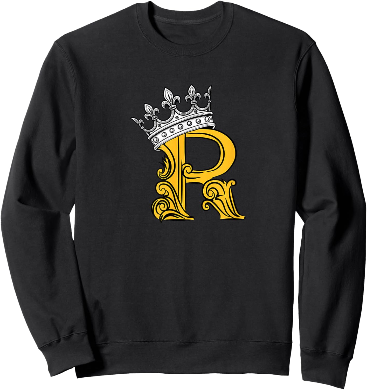 University Varsity-Gold Color Letter R Initial + Crown Sweatshirt - Sweatshirt | Black