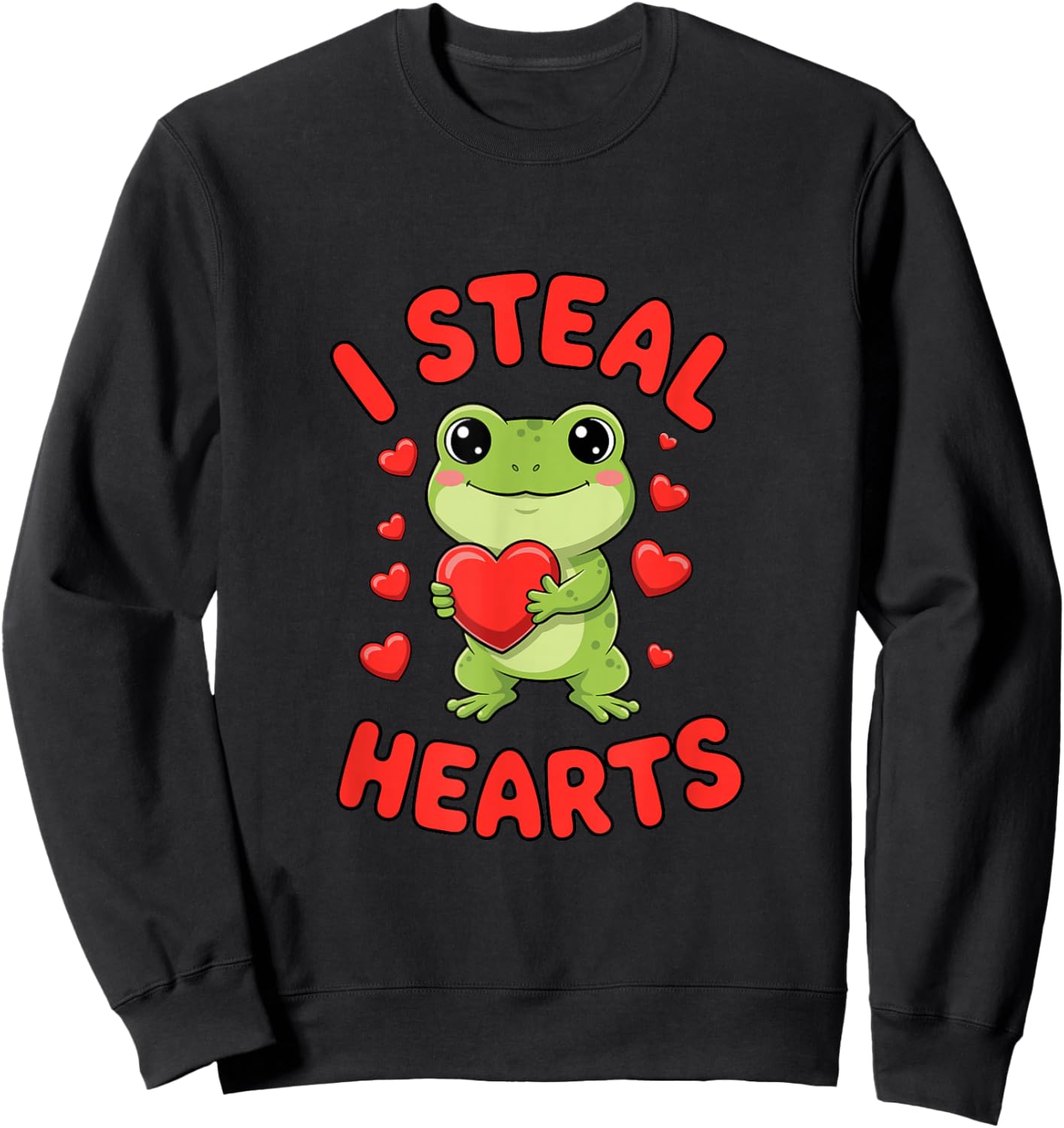 I Steal Hearts Frog Valentine's Day Love Sweatshirt - Sweatshirt | Black