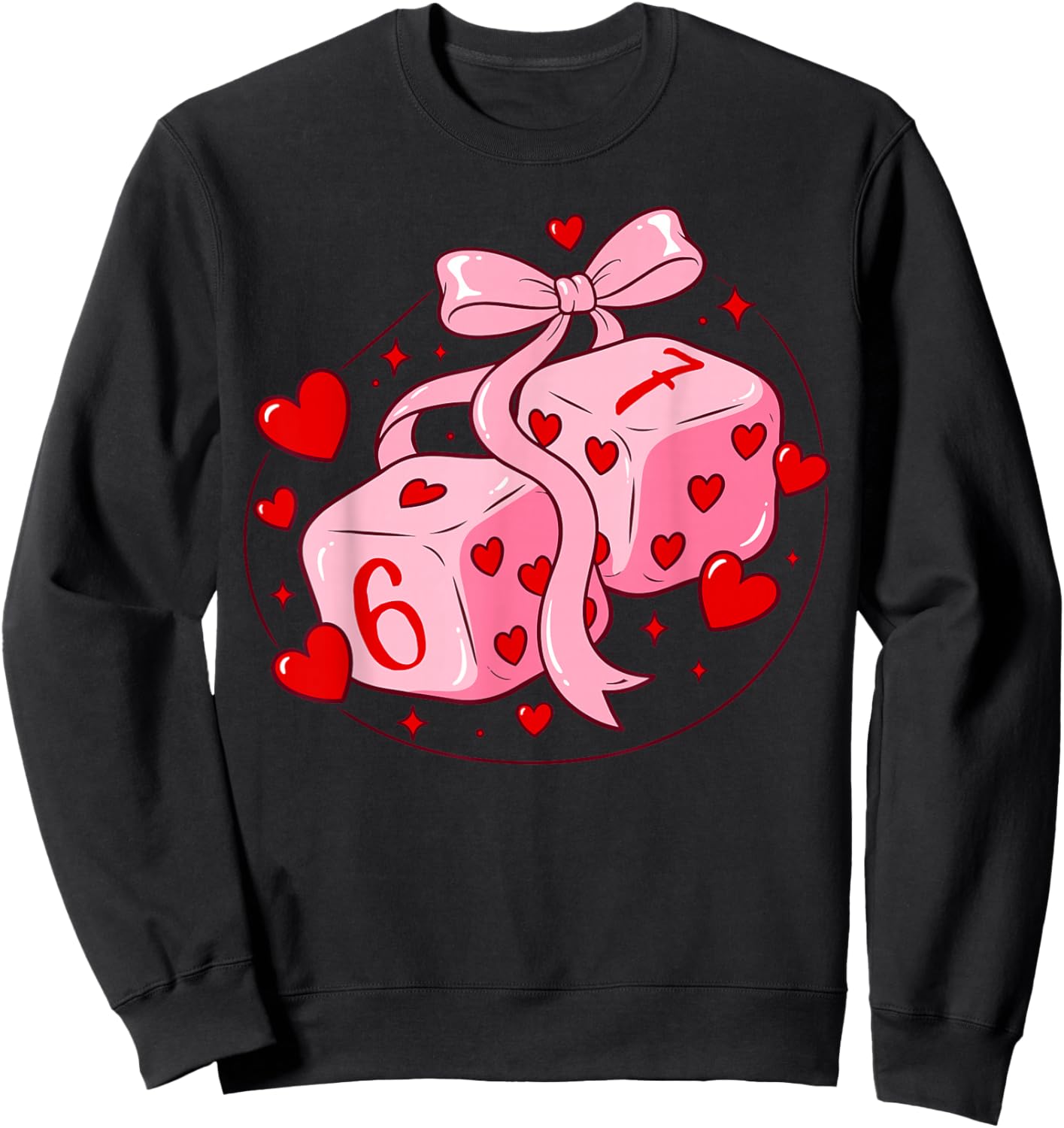Preppy 67 Valentine Six Seven Dice 6 7 Coquette Bow Meme Sweatshirt - Sweatshirt | Black