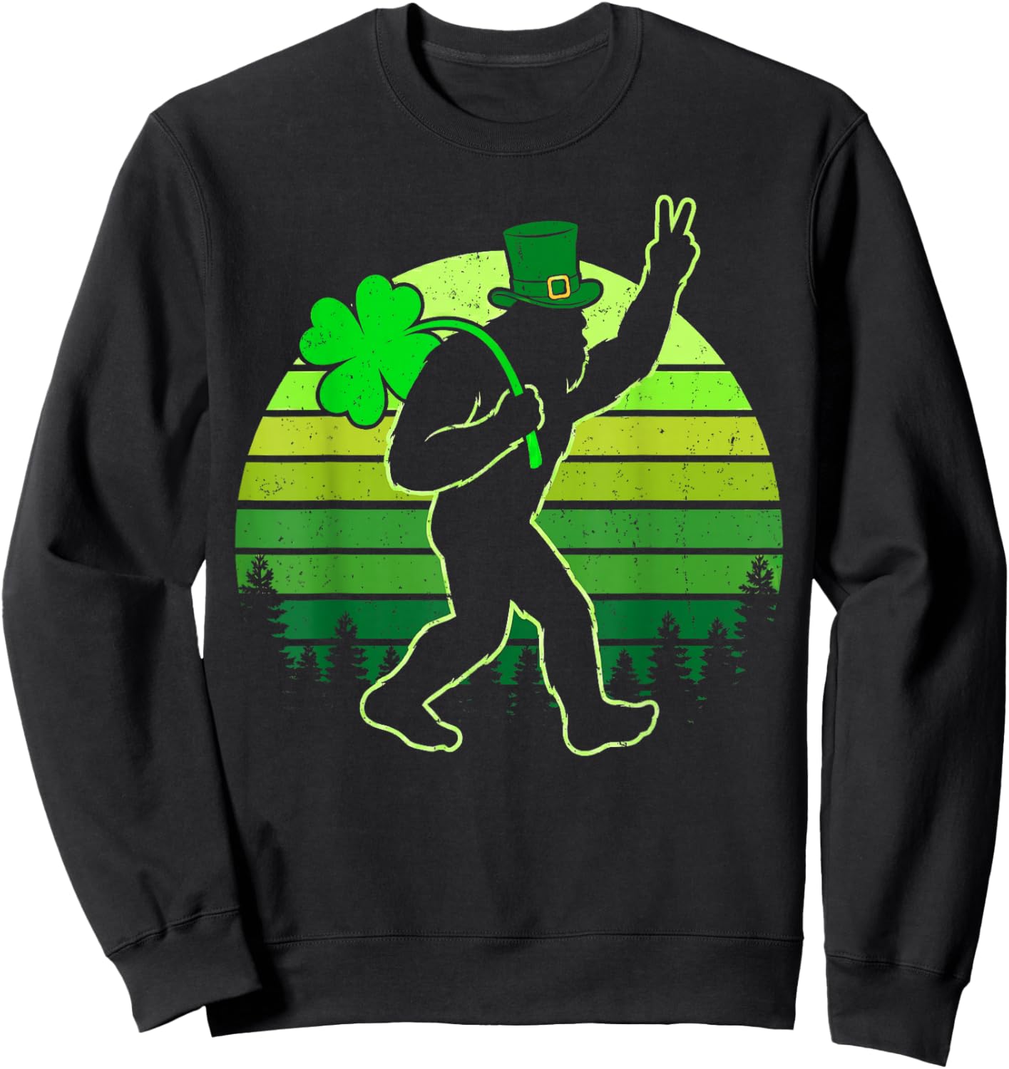 Funny Men St Patrick's Day Bigfoot Shamrock Men Women Kids Sweatshirt - Sweatshirt | Black