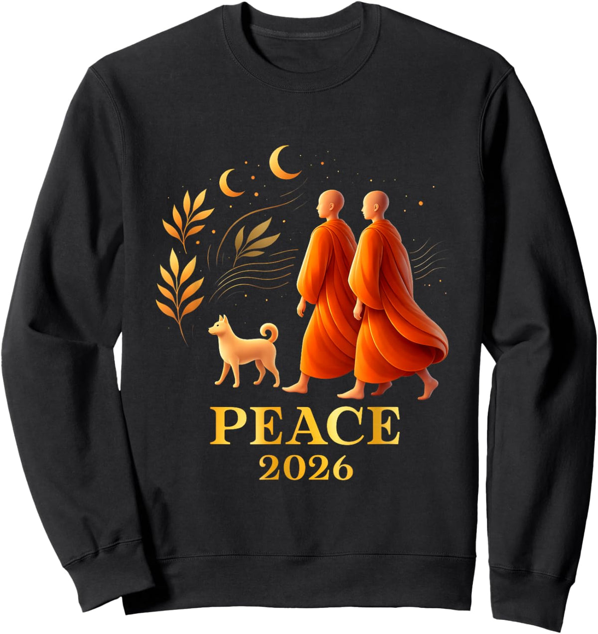 Walk Peace 2026 World Peace Monks with Aloka Dog Spiritual Sweatshirt - Sweatshirt | Black