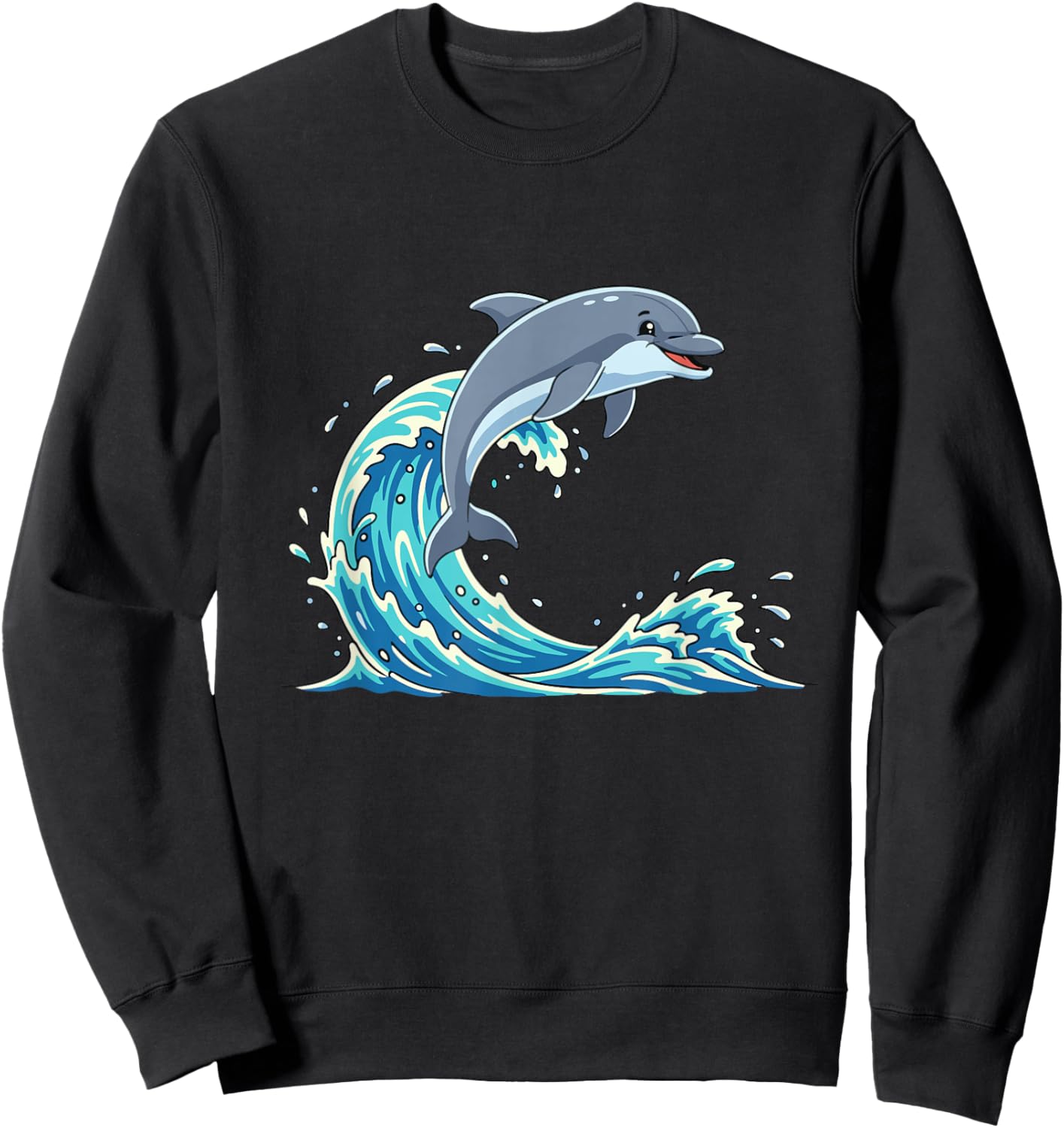 Cute Jumping Dolphin On Summer Ocean Wave Sweatshirt - Sweatshirt | Black