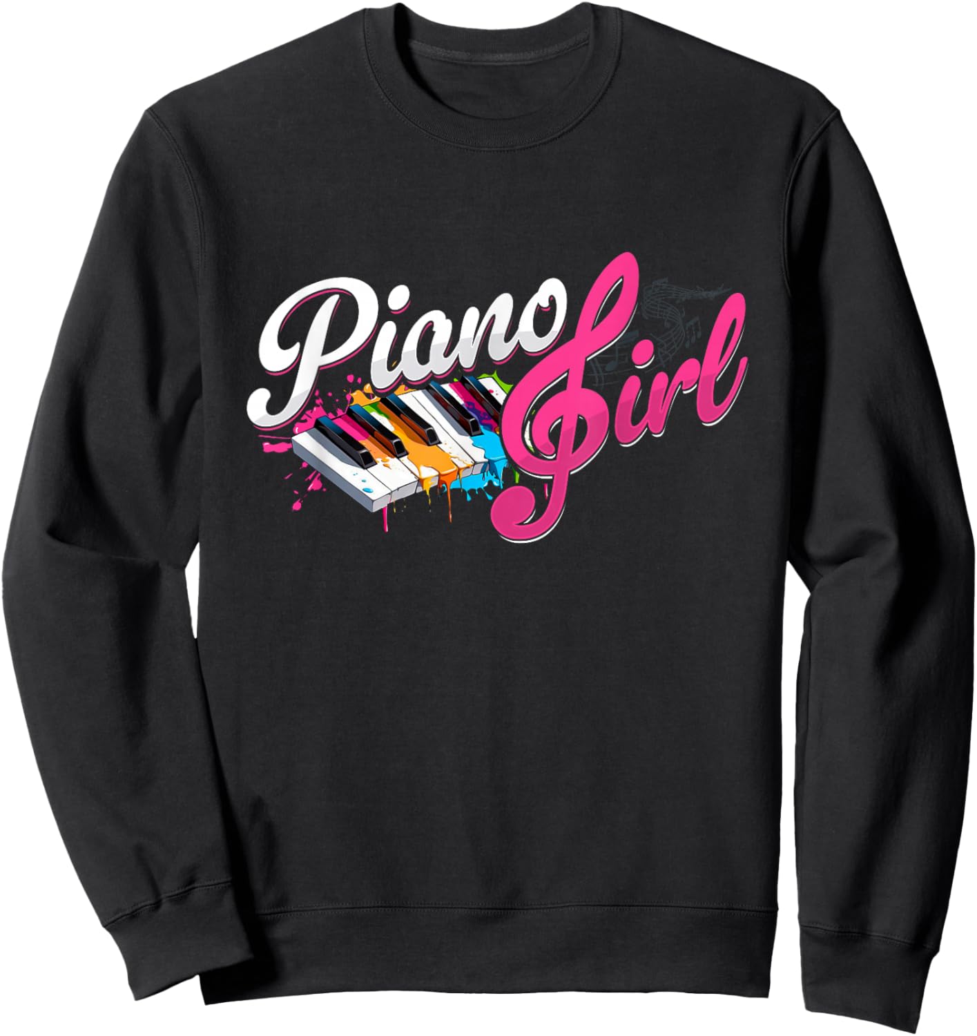 Piano Girl Treble Clef & Colorful Piano Keys Sweatshirt - Sweatshirt | Black