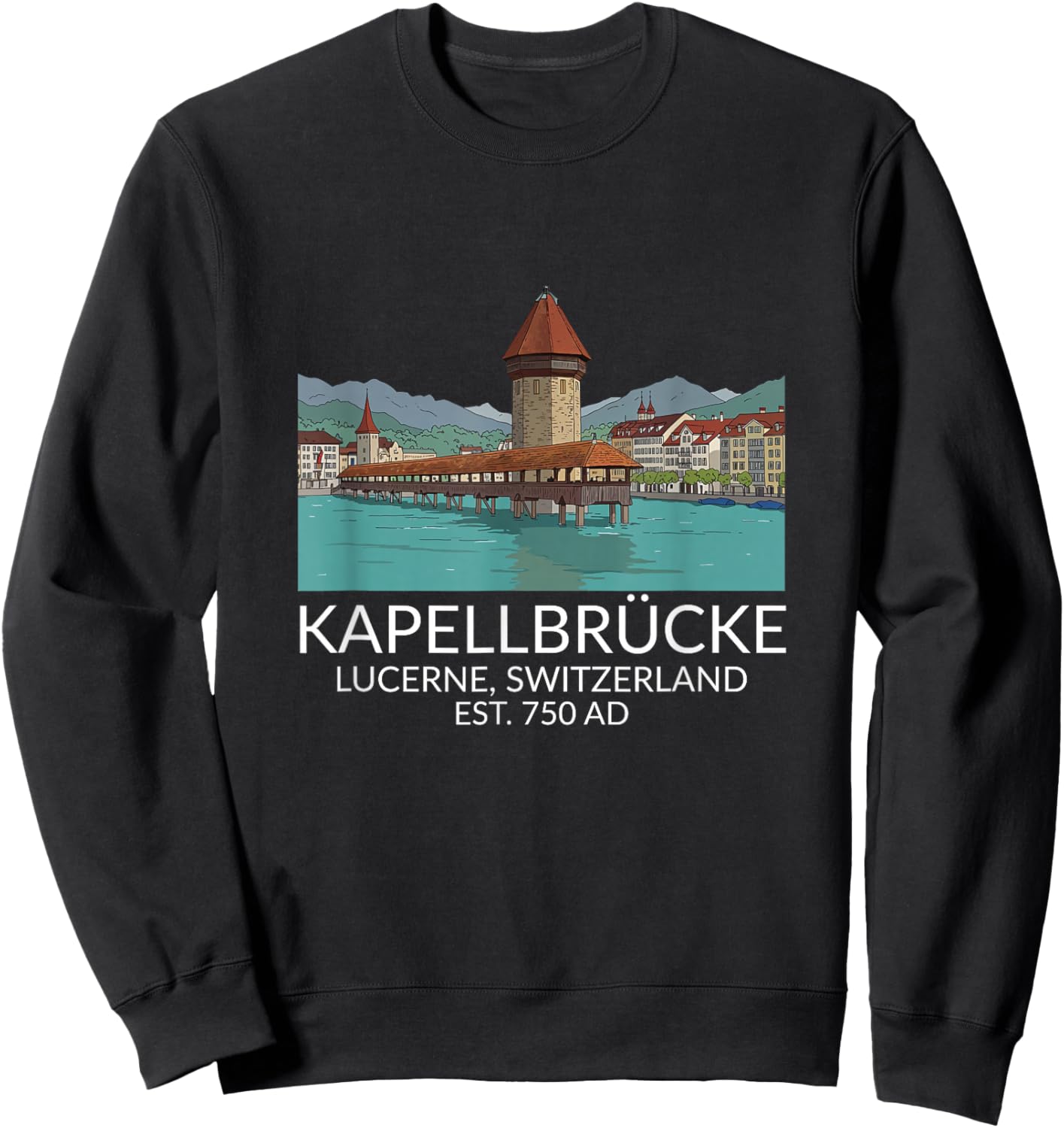 Lucerne Switzerland Skyline Souvenir Bridge Chapel Men Women Sweatshirt - Sweatshirt | Black