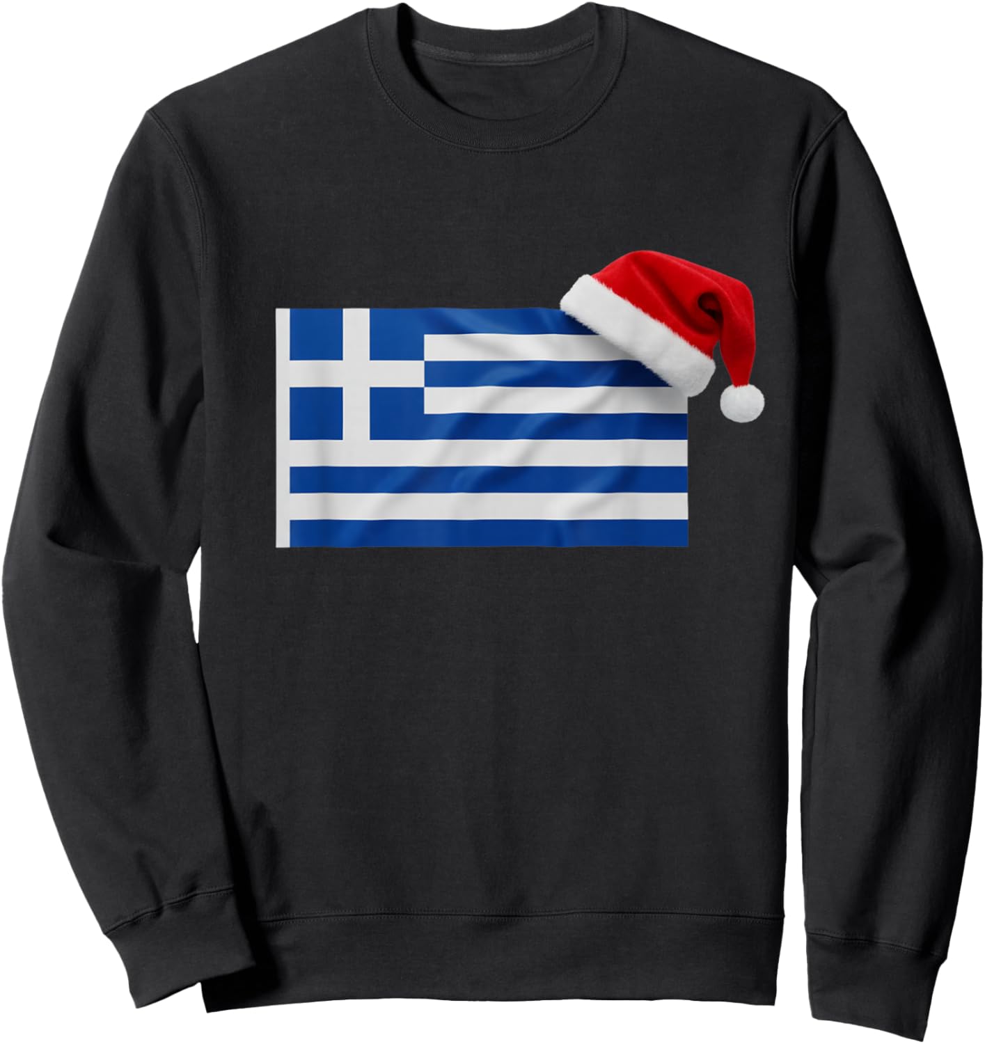 Greek Flag Santa Hat Funny Greece Christmas Holiday Sweatshirt - Sweatshirt | Black