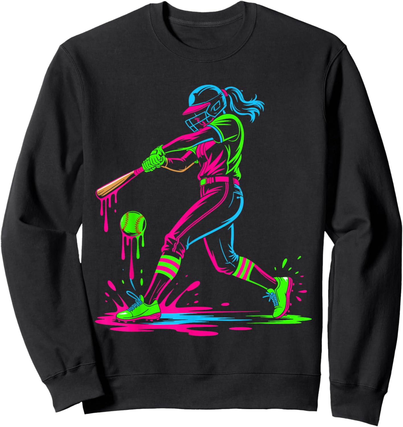 Softball Girl Ice Cream Softball Drip Sweatshirt - Sweatshirt | Black