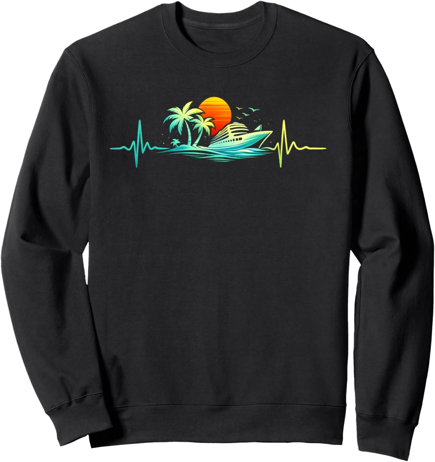 Cruise Ship Vacation Summer Cruise Heartbeat Cruising Sweatshirt - Sweatshirt | Black