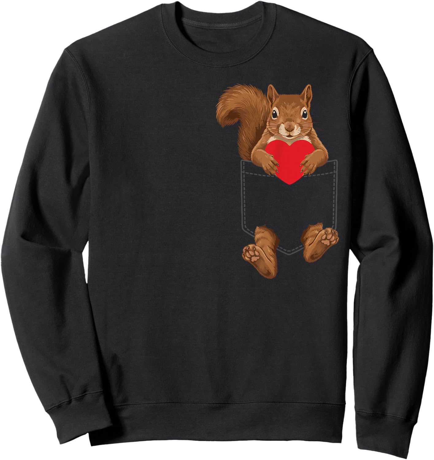 Squirrel in Pocket Animal Lover Design Valentines Sweatshirt - Sweatshirt | Black