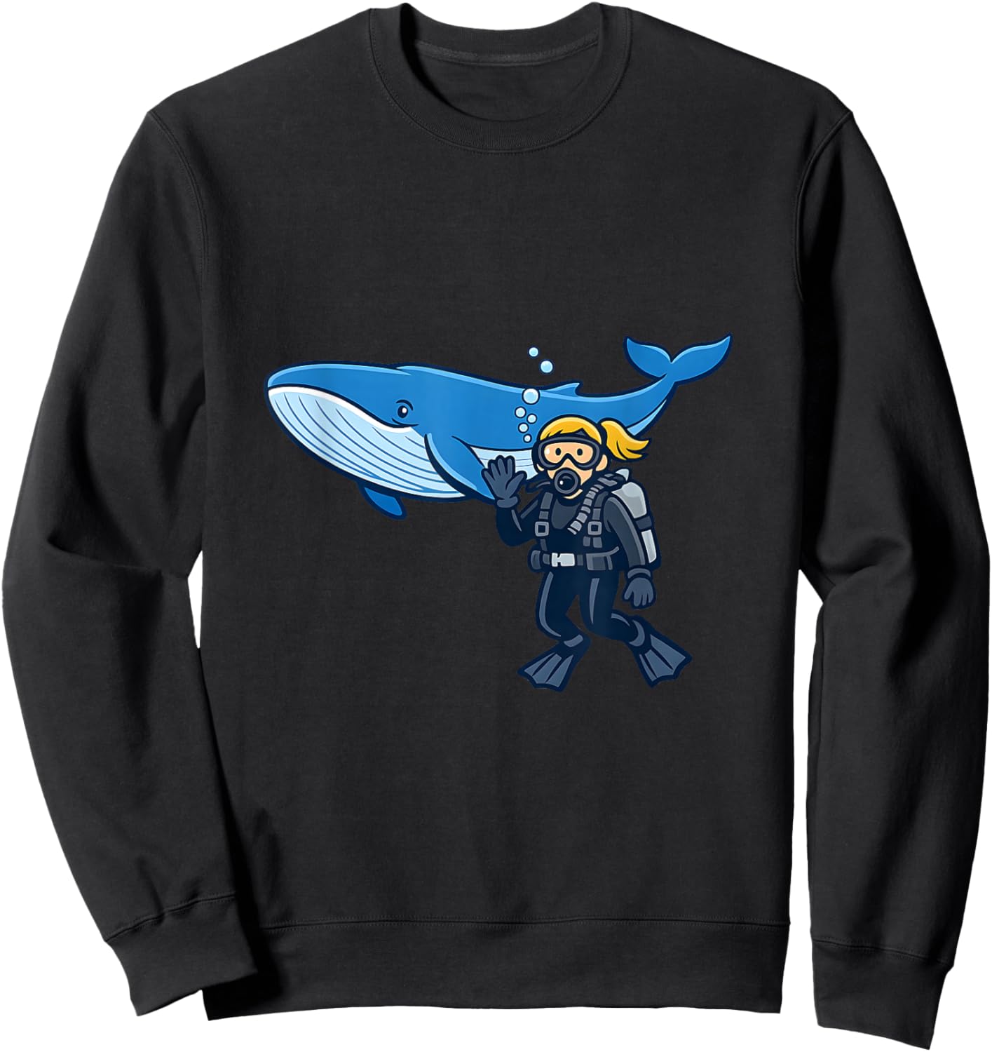 Blue Whale Scuba Diver Ocean Adventure Design Sweatshirt - Sweatshirt | Black