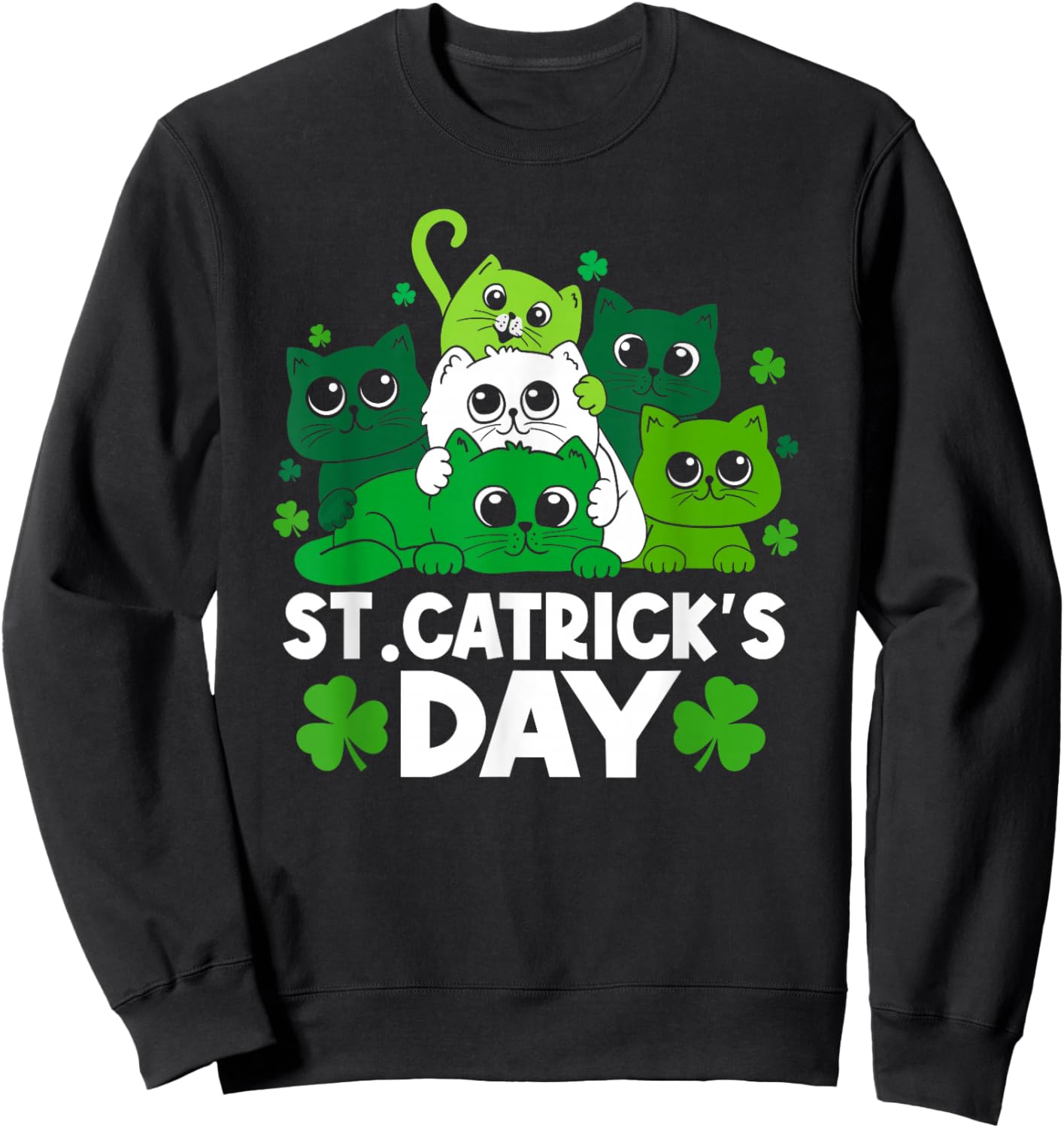 St Catrick's Day Funny Cat St Patricks Day Women Girls Kids Sweatshirt - Sweatshirt | Black