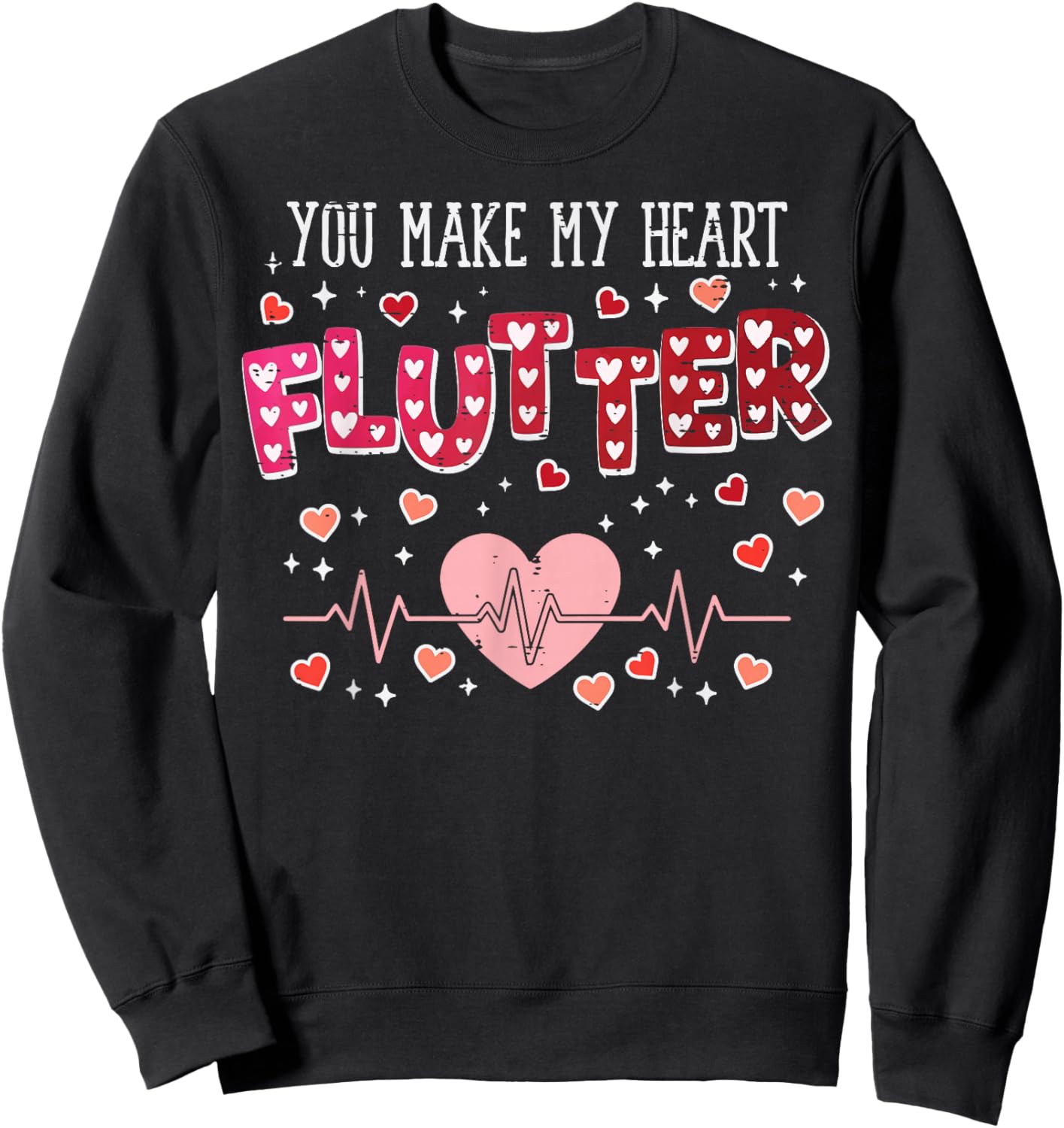 Valentines Day Cardiac Nurse Heart Flutter Women Men Sweatshirt - Sweatshirt | Black