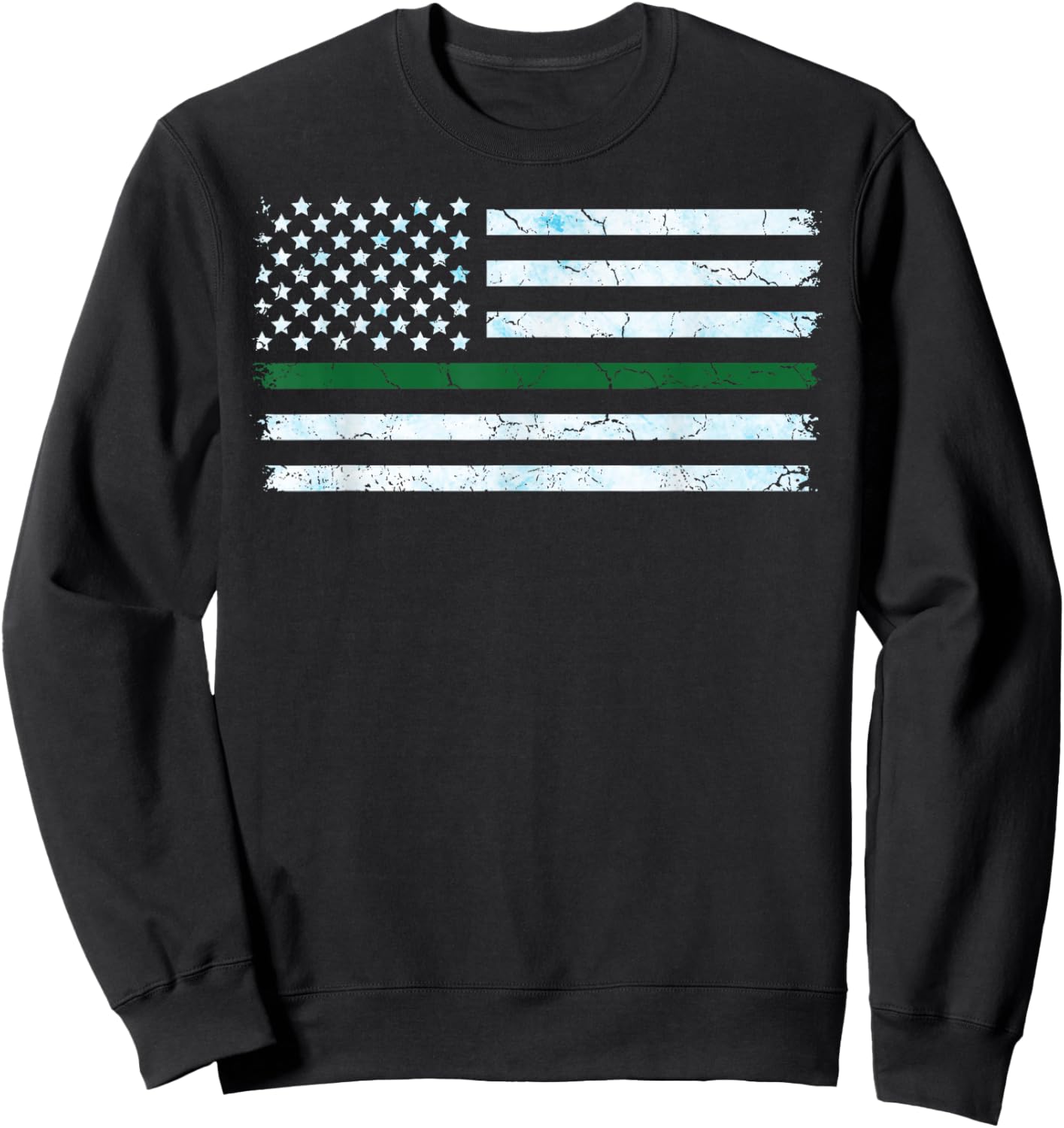 US America Flag Thin Green Line I Support ICE Stand with ICE Sweatshirt - Sweatshirt | Black