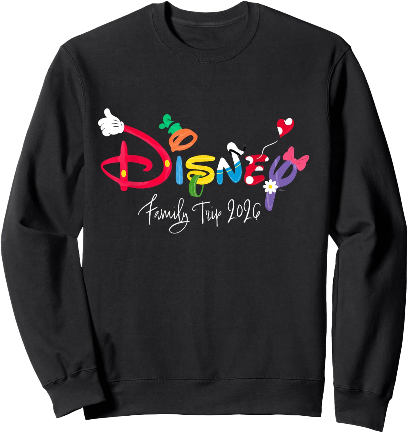 Disney Mickey & Friends Character Letters Family Trip 2026 Sweatshirt - Sweatshirt | Black