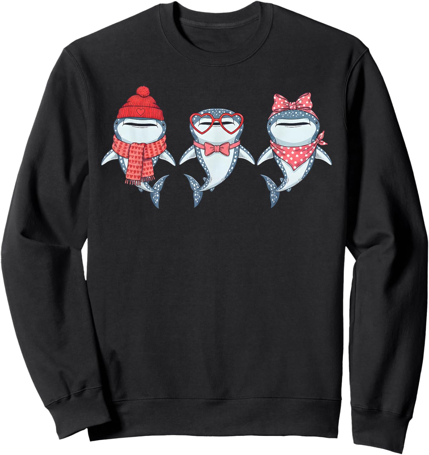 Retro Whale Shark Cute Valentine Sweatshirt - Sweatshirt | Black