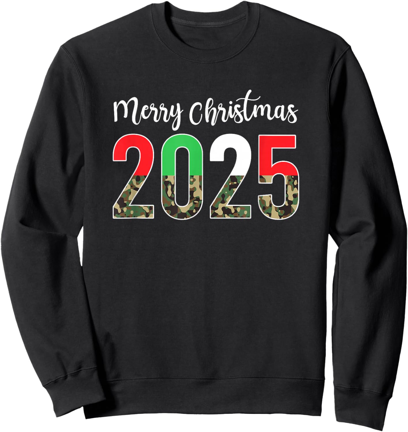 Merry Christmas 2025 Camouflage Camo Xmas Women Kids Sweatshirt - Sweatshirt | Black