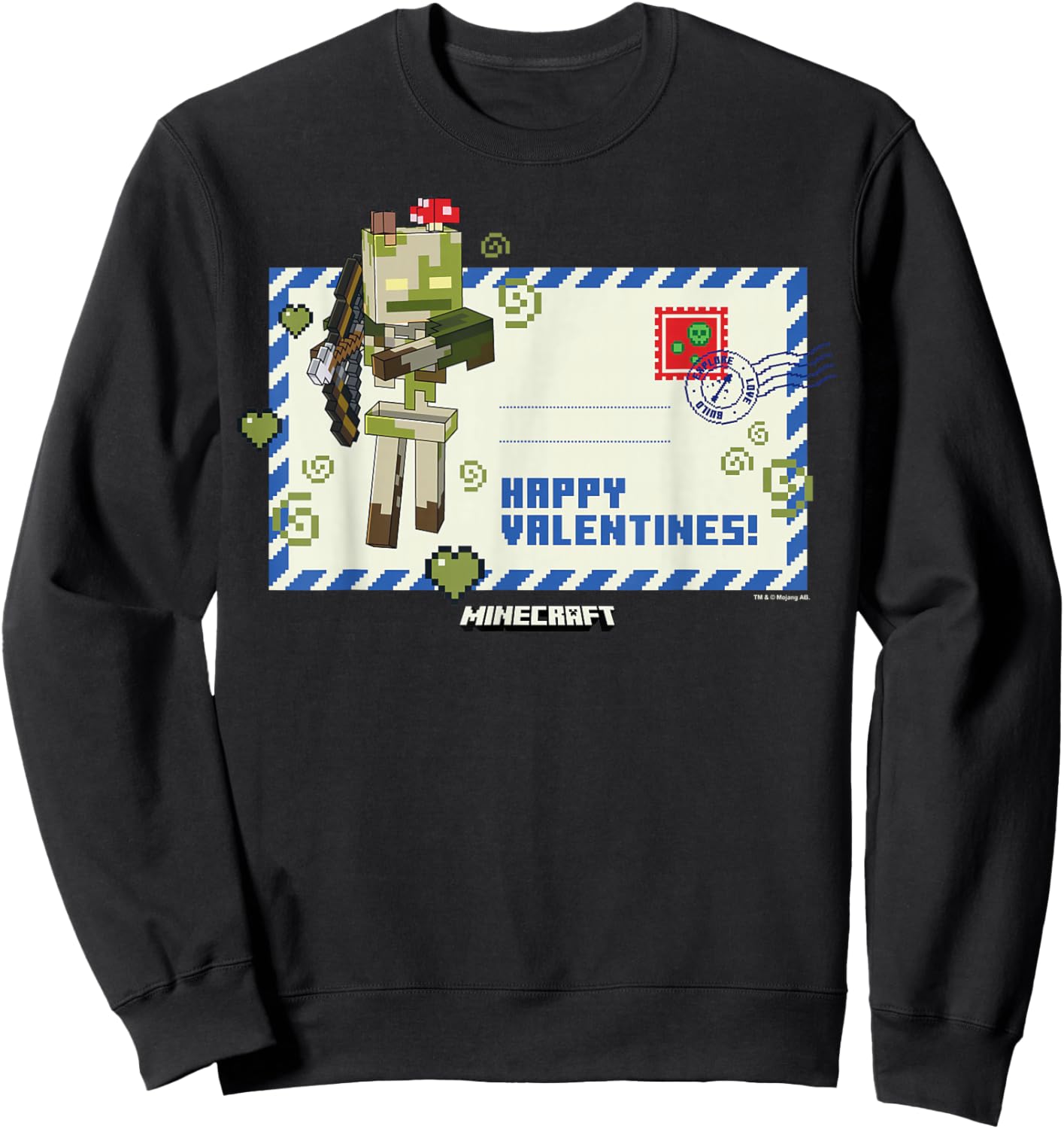 Minecraft Valentine's Day Happy Valentines! Letter Skeleton Sweatshirt - Sweatshirt | Black