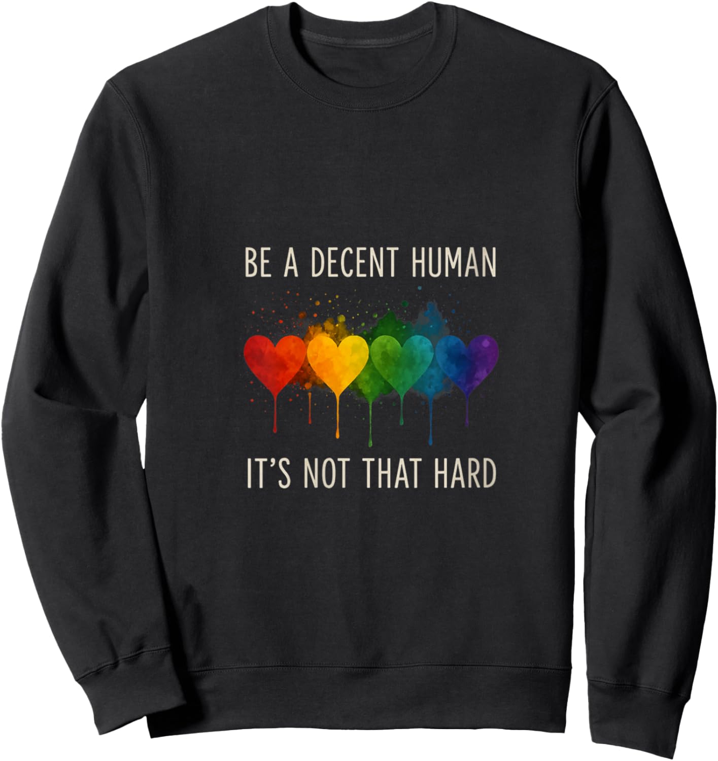Women's LGBTQ LGBT Heart Retro Be A Decent Human It's Not That Hard V-Neck Sweatshirt - Sweatshirt | Black
