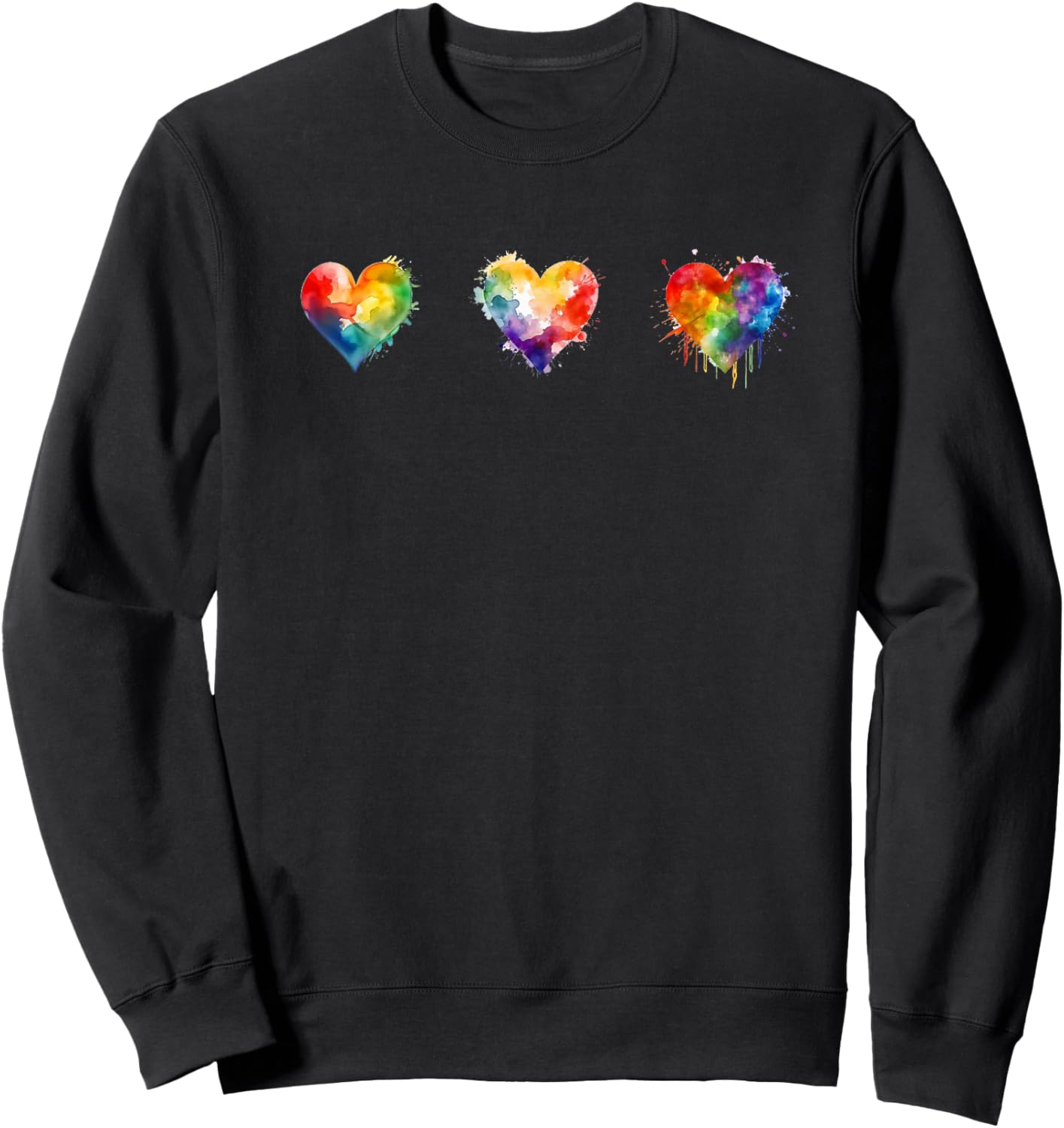 Vibrant Watercolor Valentine Hearts Celebrating Love Pride Sweatshirt - Sweatshirt | Black
