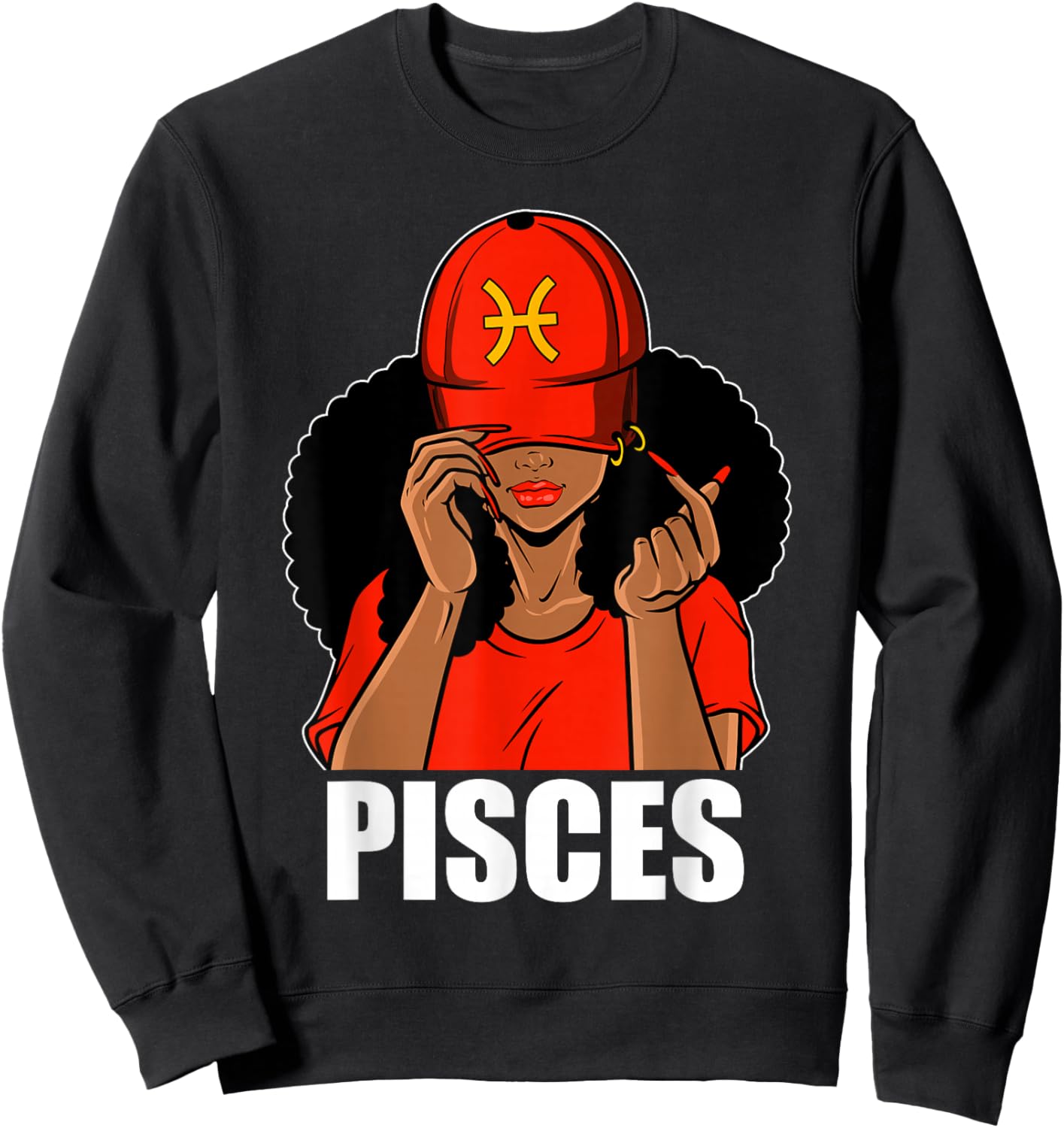 Pisces Black Girl Red Cap Afro Woman Black Queen Sweatshirt - Sweatshirt | Black