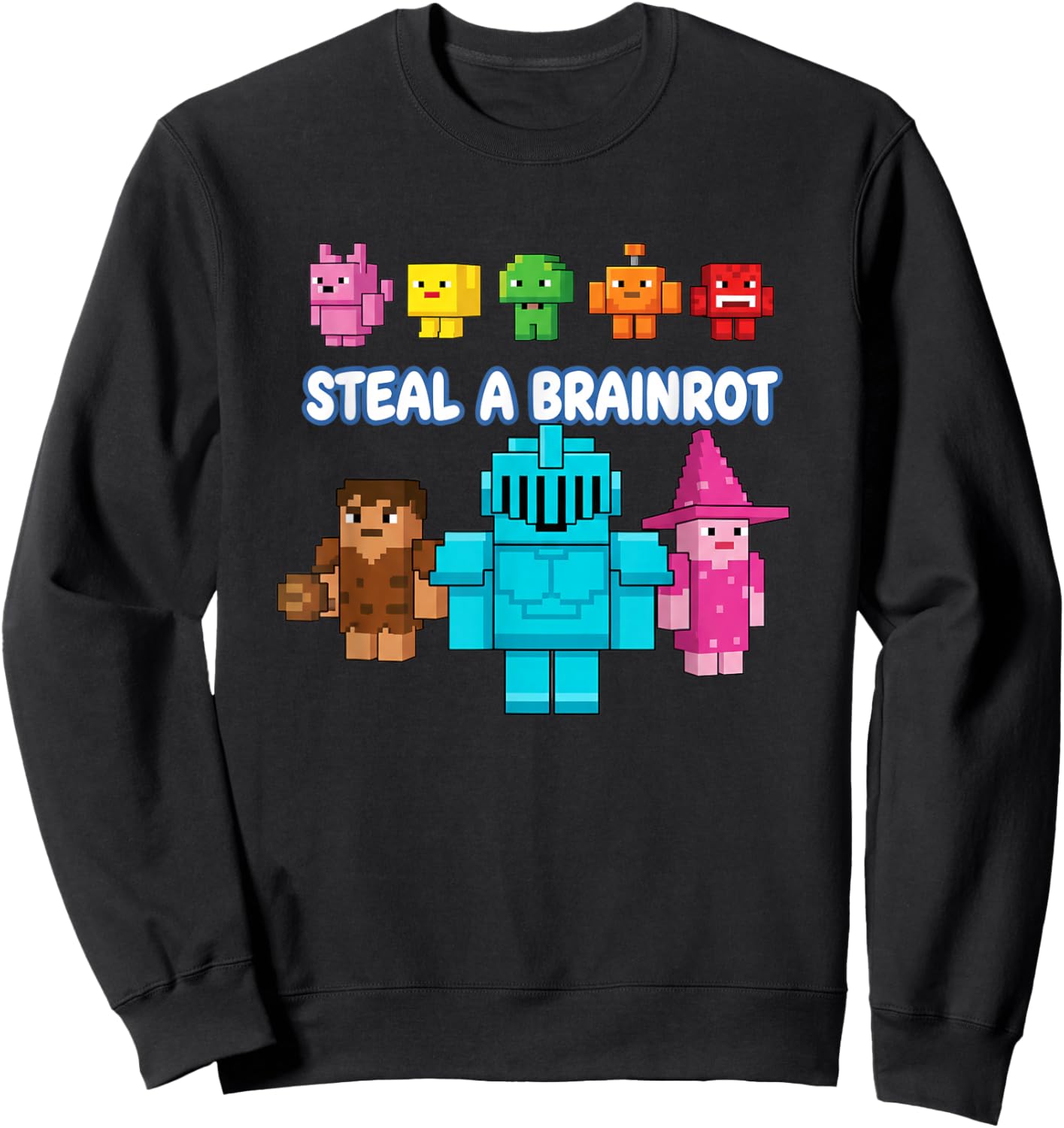Steal A Brainrot Pixel Video Game Characters Kids Sweatshirt - Sweatshirt | Black