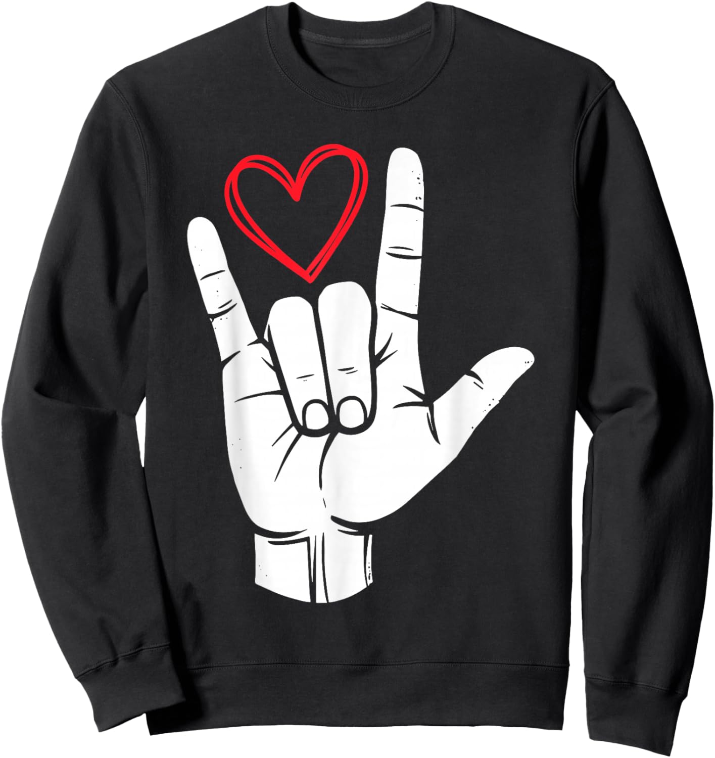 I Love You Sign Language Valentine's Day ASL Heart Sweatshirt - Sweatshirt | Black