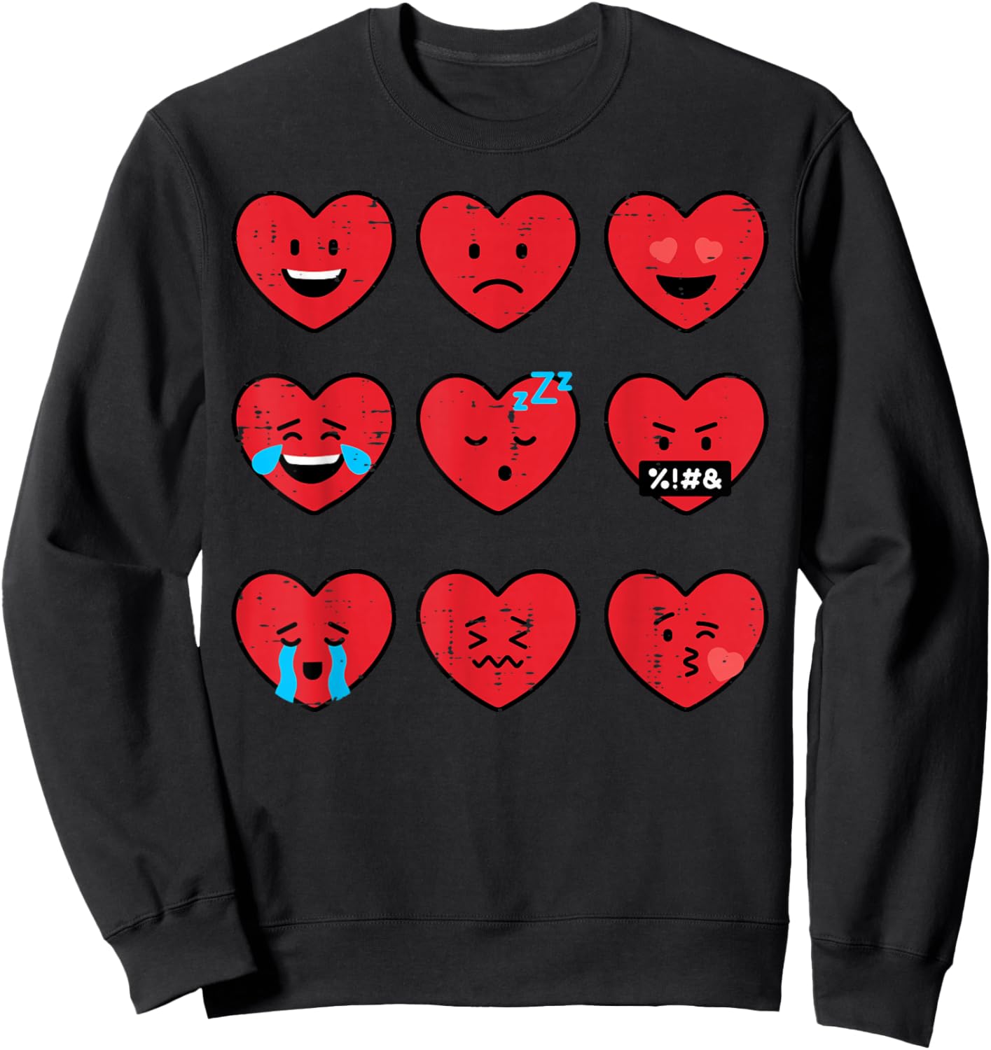 Valentines Day Heart Faces Emoticons Funny Women Men Kids Sweatshirt - Sweatshirt | Black