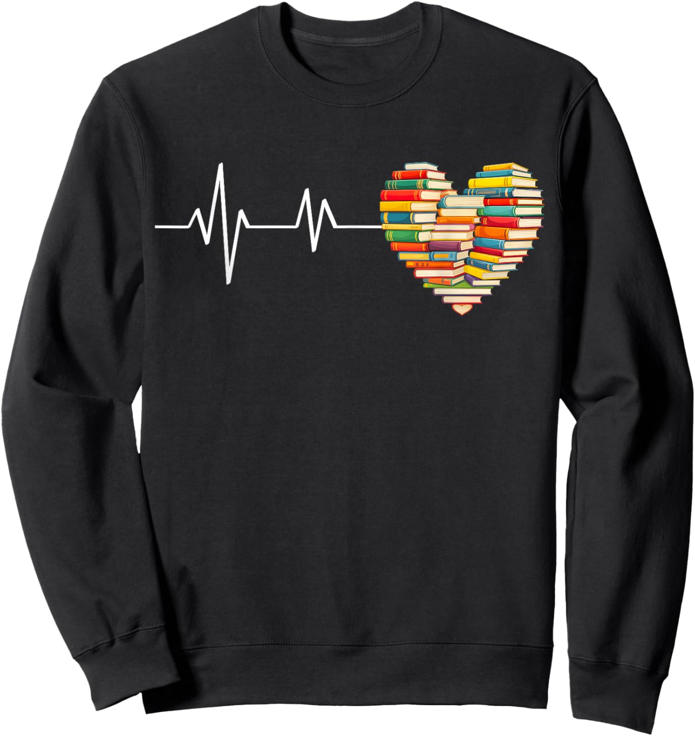 Love Books Heartbeat Heart Book Lover Books Reading Sweatshirt - Sweatshirt | Black