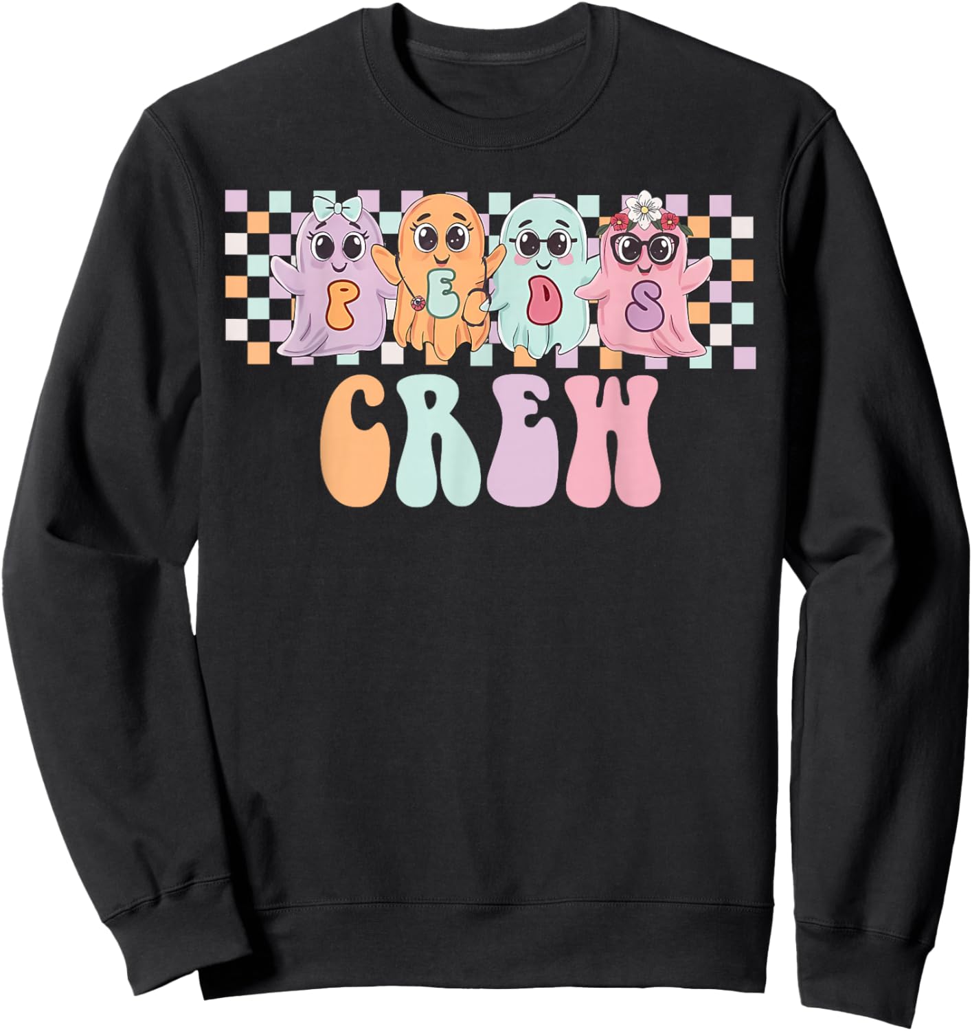 Peds Crew Spooky Ghost Pediatric Nurse Halloween Costume Men Sweatshirt - Sweatshirt | Black