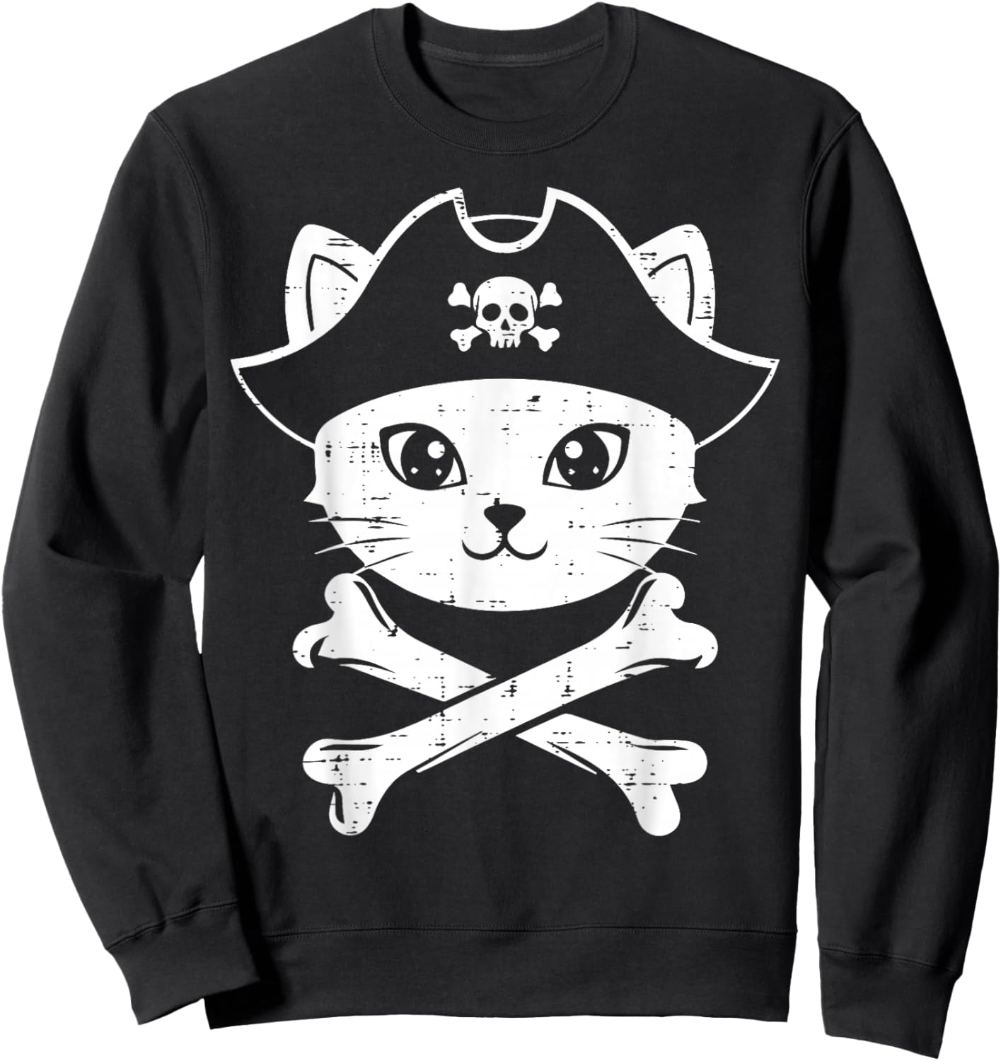 Pirate Cat Face Crossbones Cute Kitten Women Girls Kids Men Sweatshirt - Sweatshirt | Black