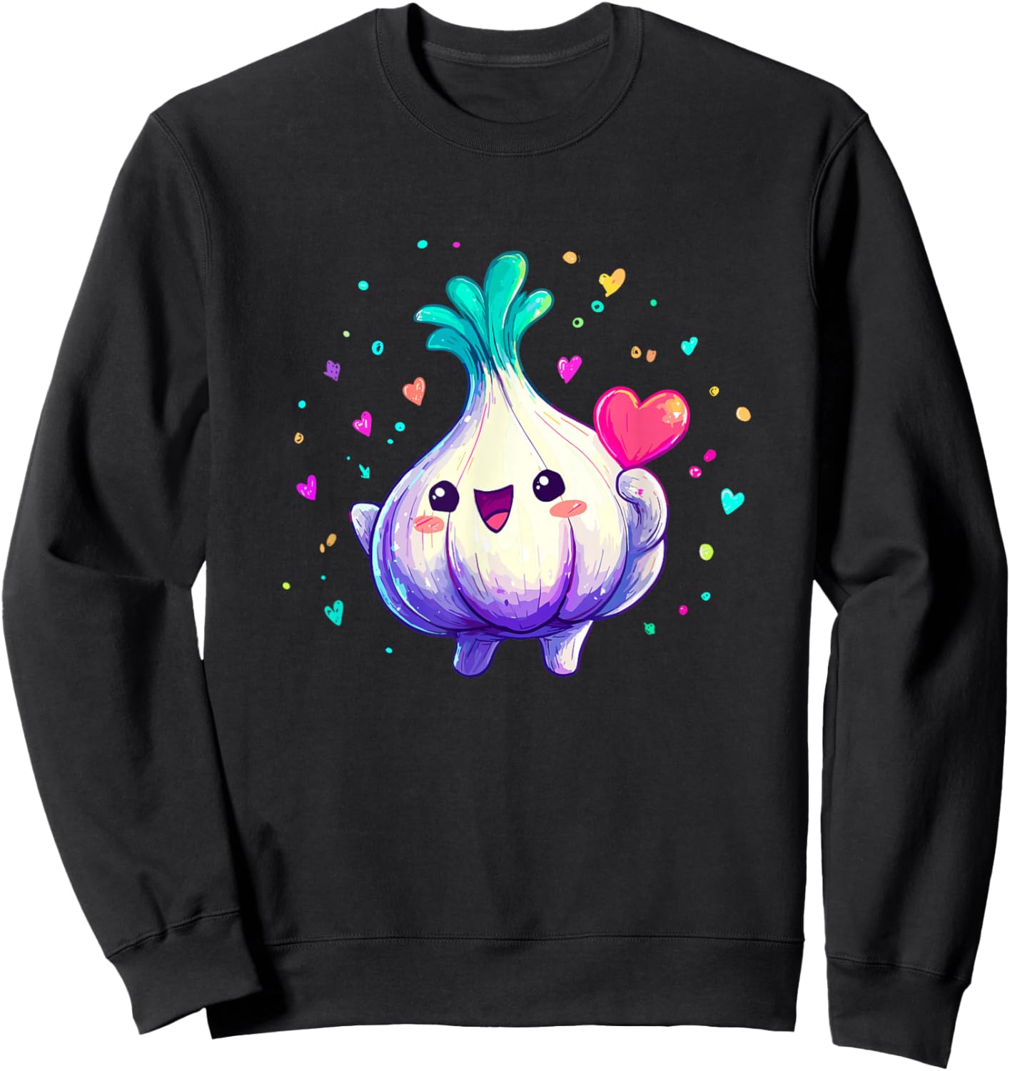 Cute Kawaii Garlic Holding Heart Sweatshirt - Sweatshirt | Black