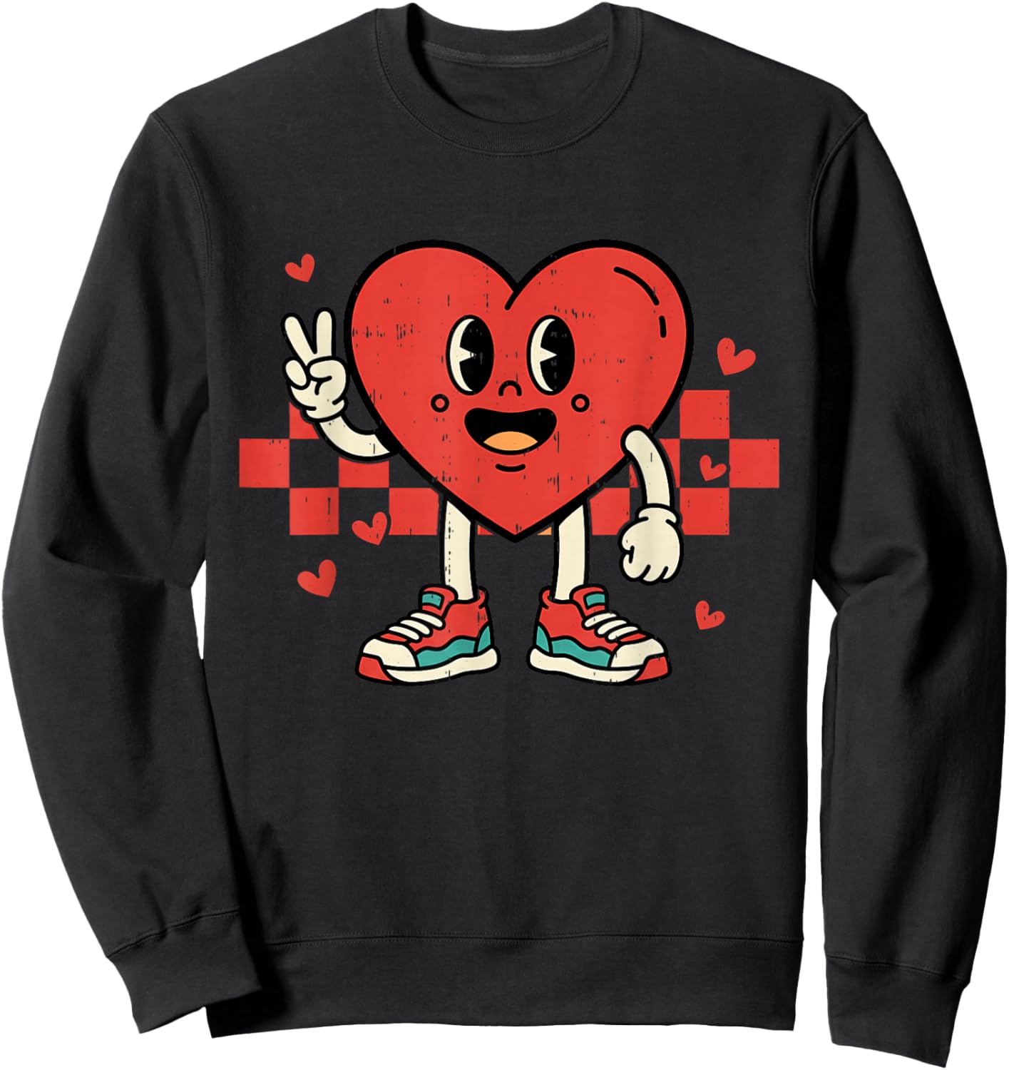 Retro Groovy Heart Peace Hand Valentines Day Men Women Kids Sweatshirt - Sweatshirt | Black