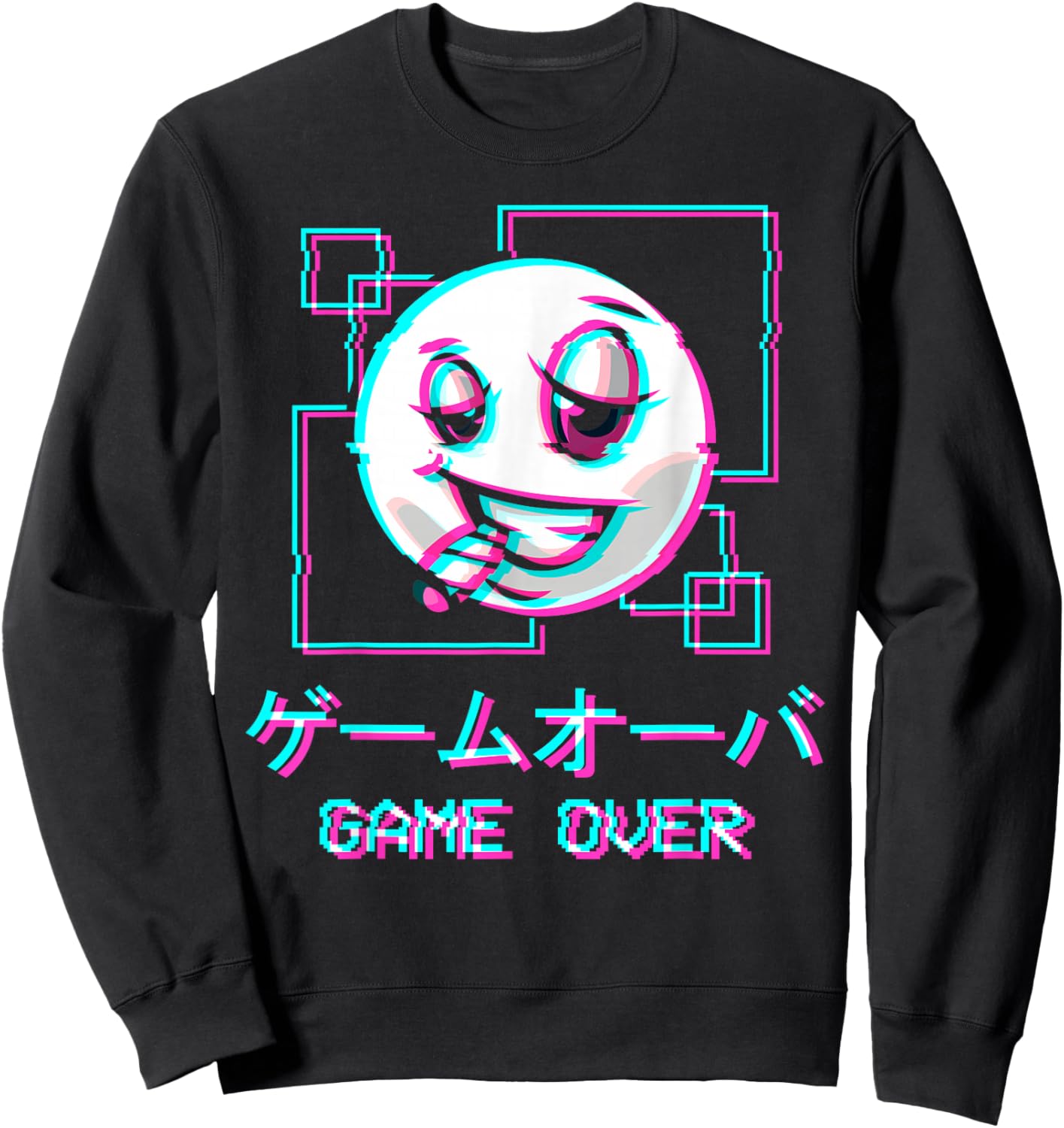 Vaporwave Aesthetic Happy Face Japanese Game Over Harajuku Sweatshirt - Sweatshirt | Black