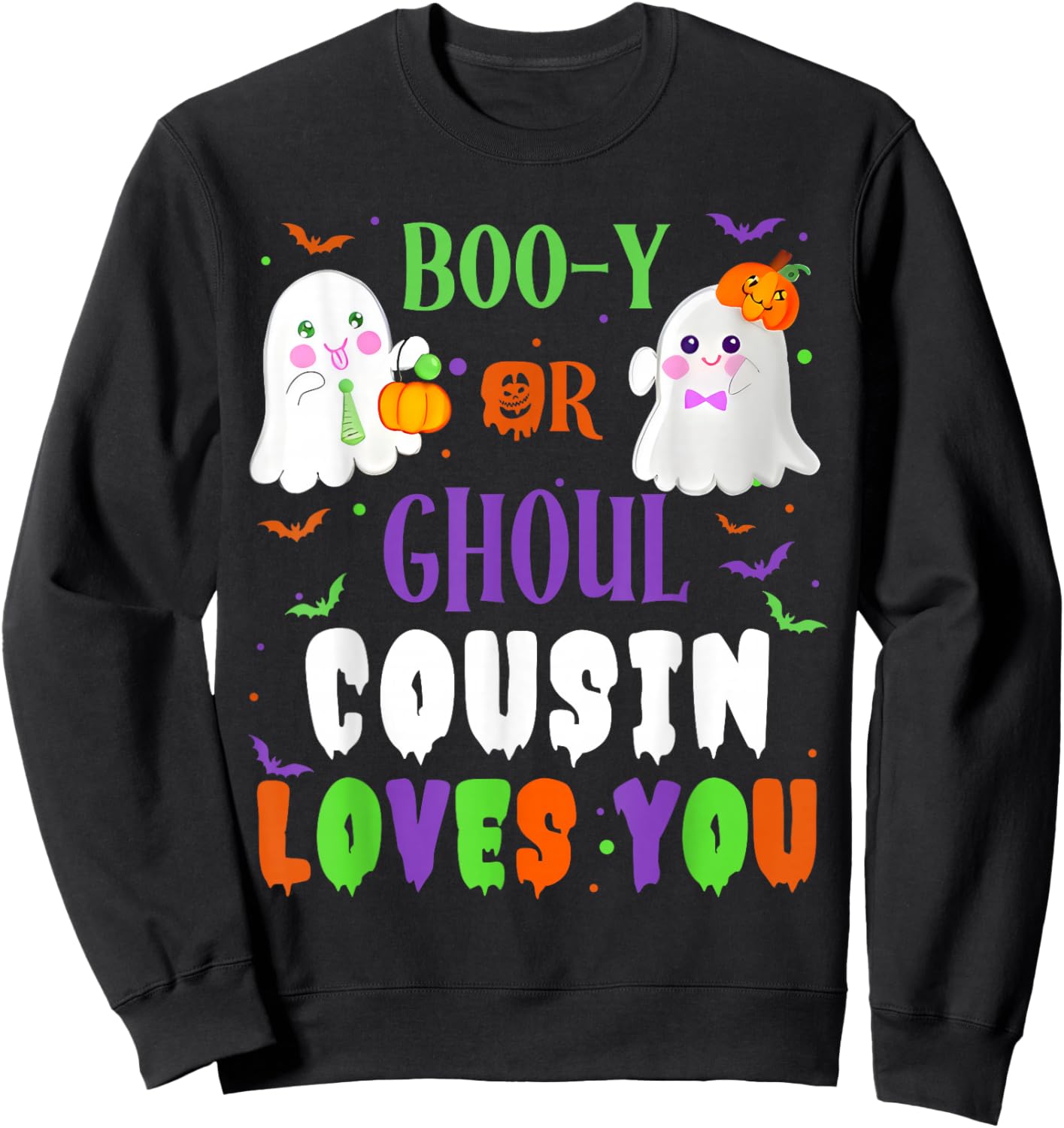 Boo-y Or Ghoul Cousin Loves You Boo Halloween Baby Gender Sweatshirt - Sweatshirt | Black