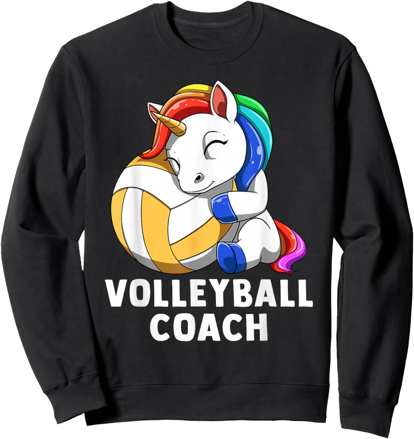 Cute Volleyball Unicorn Volleyball Coach Rainbow Sweatshirt - Sweatshirt | Black