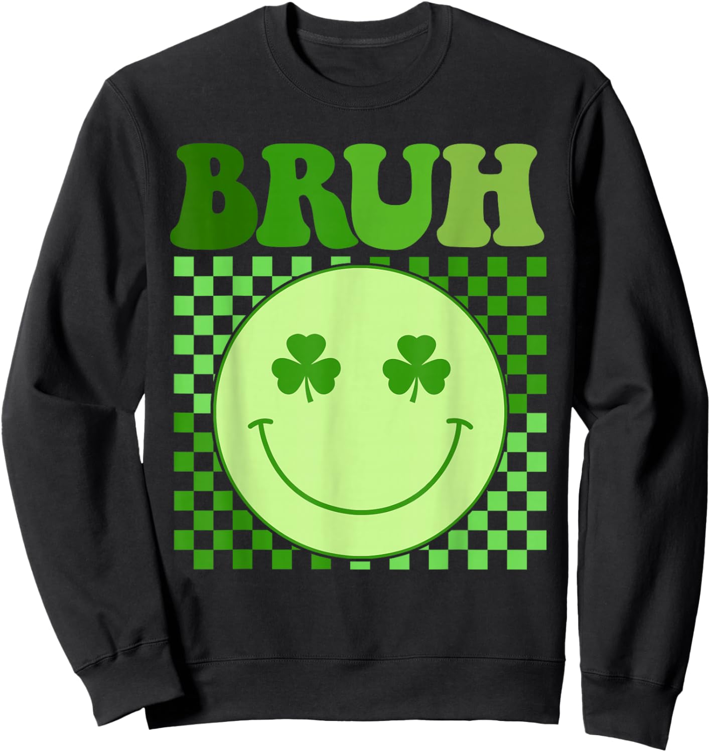 Groovy St Patricks Day Bruh Lucky Shamrock Women Girls Kids Sweatshirt - Sweatshirt | Black