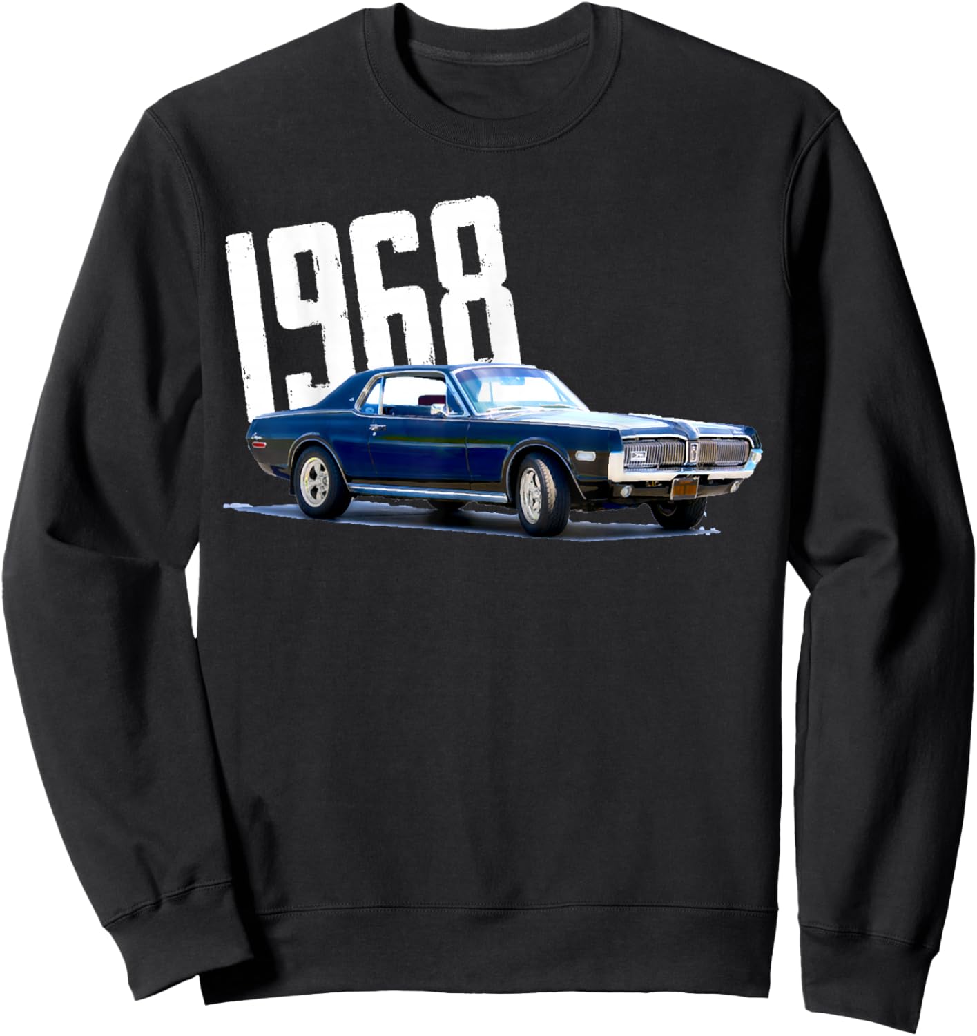 1968 68 Mercury Cougar Blue Classic Vintage Old Car USA Flag Sweatshirt - Sweatshirt | Black