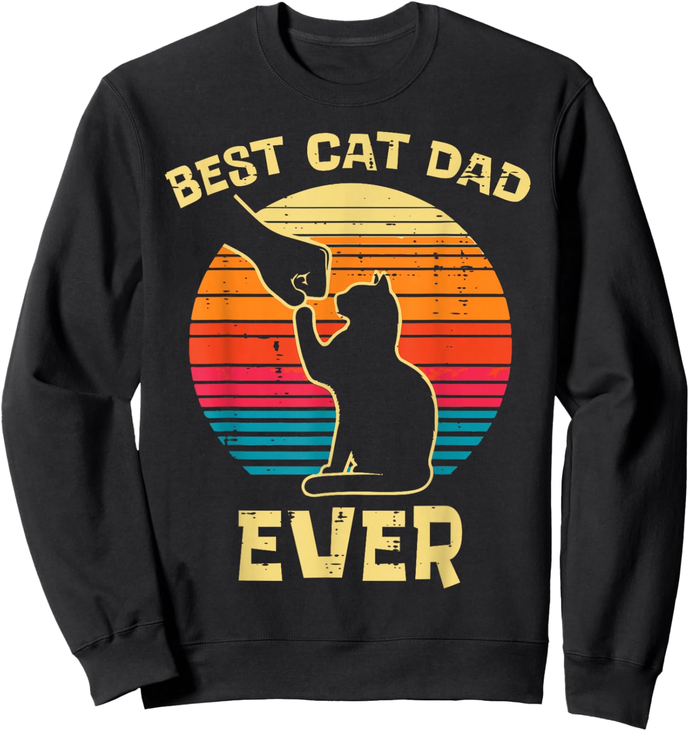 Best Cat Dad Ever Fist Bump Retro Kitten Fur Papa Daddy Men Sweatshirt - Sweatshirt | Black