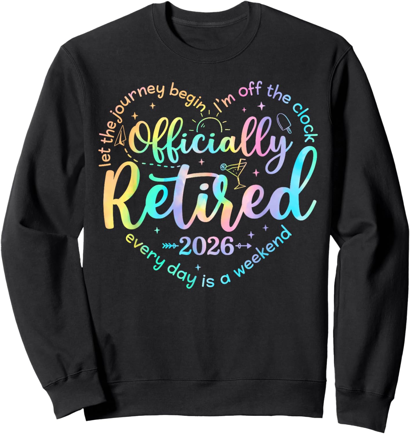 Retro Officially Retired 2026 Heart Funny Retirement Women Sweatshirt - Sweatshirt | Black