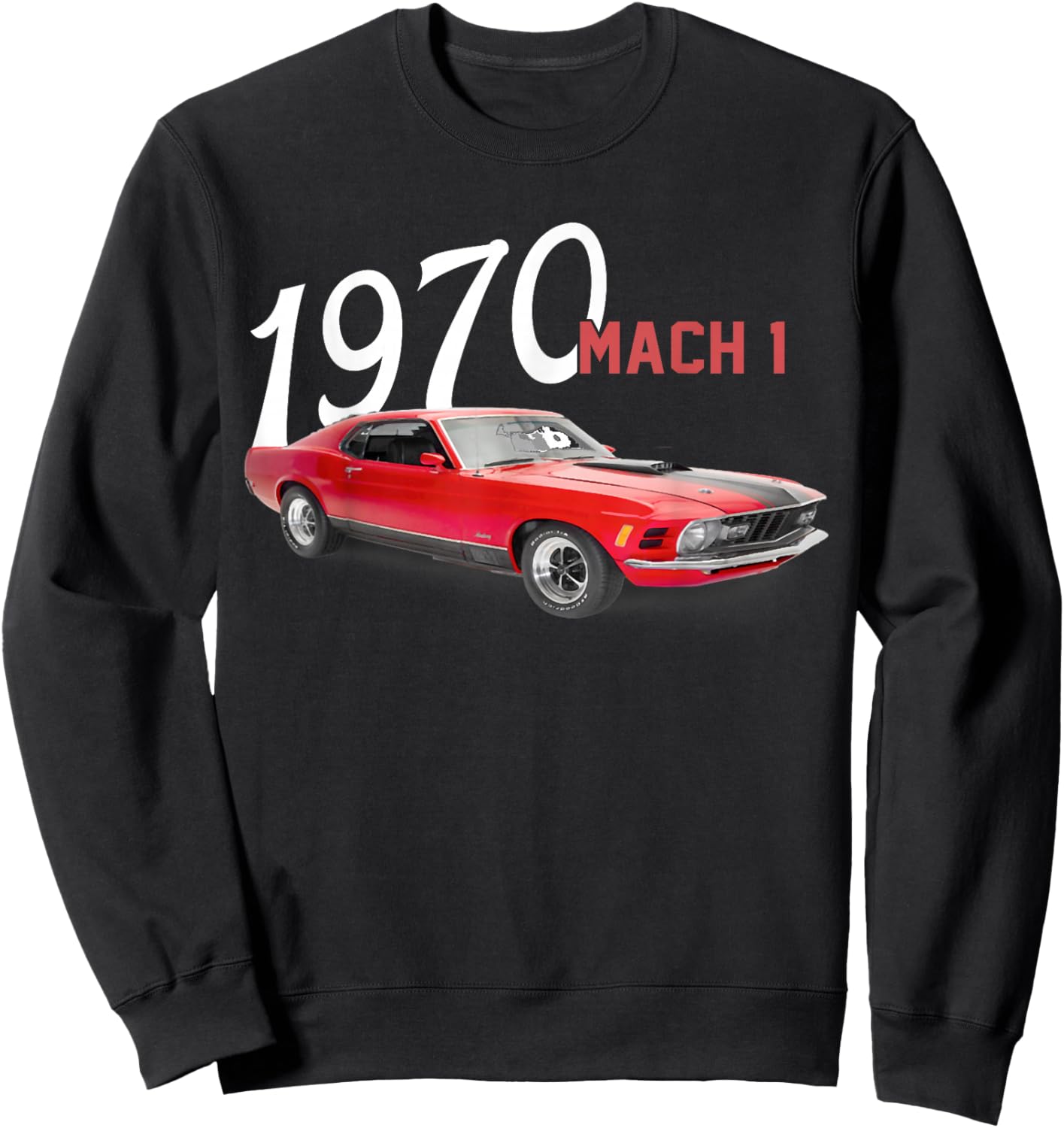 1970 70 Mach 1 Red Classic Vintage Old Car USA Flag Sweatshirt - Sweatshirt | Black
