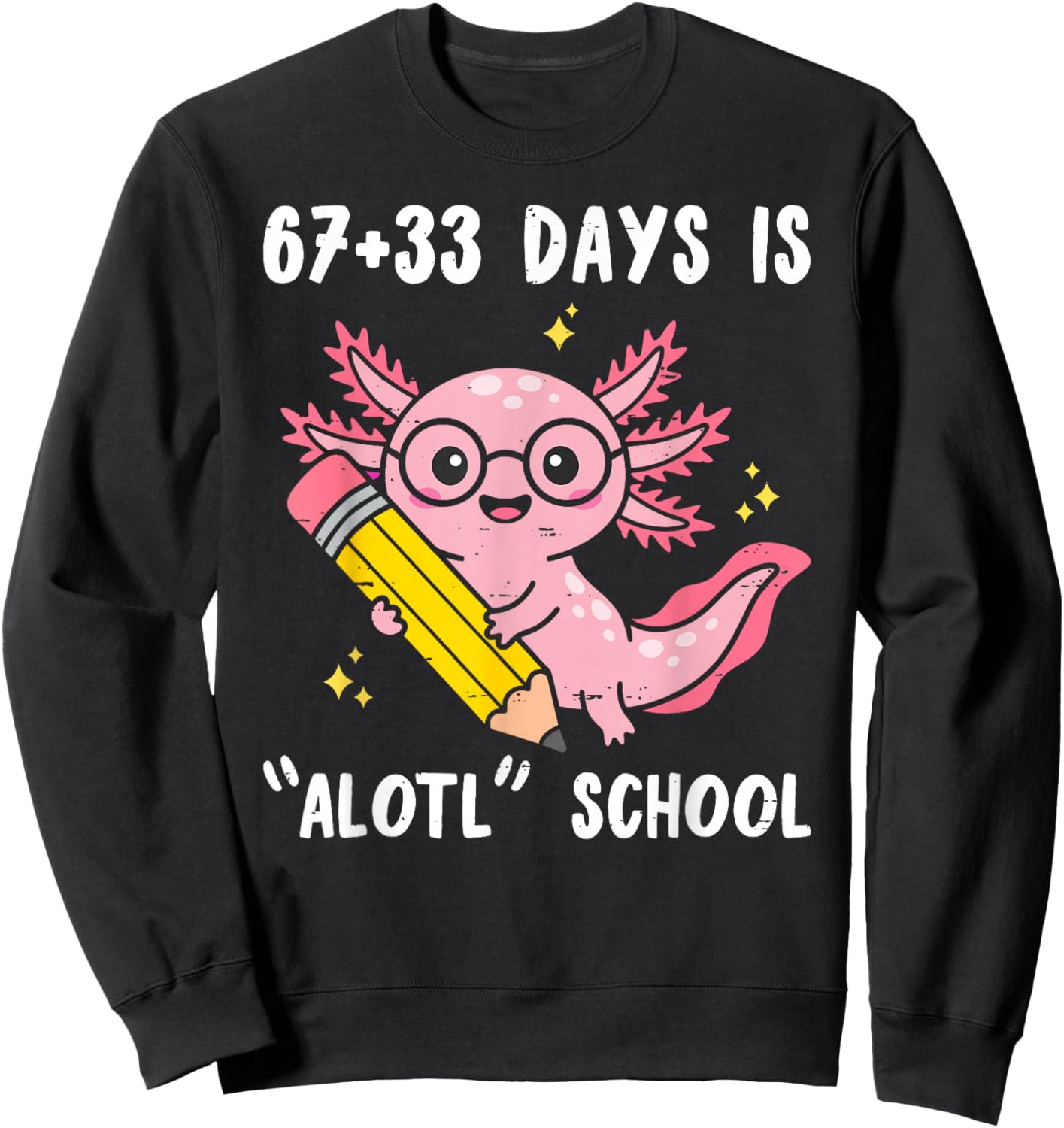 67+33 Days is Alotl School Axolotl 100 Days of School Kids Sweatshirt - Sweatshirt | Black