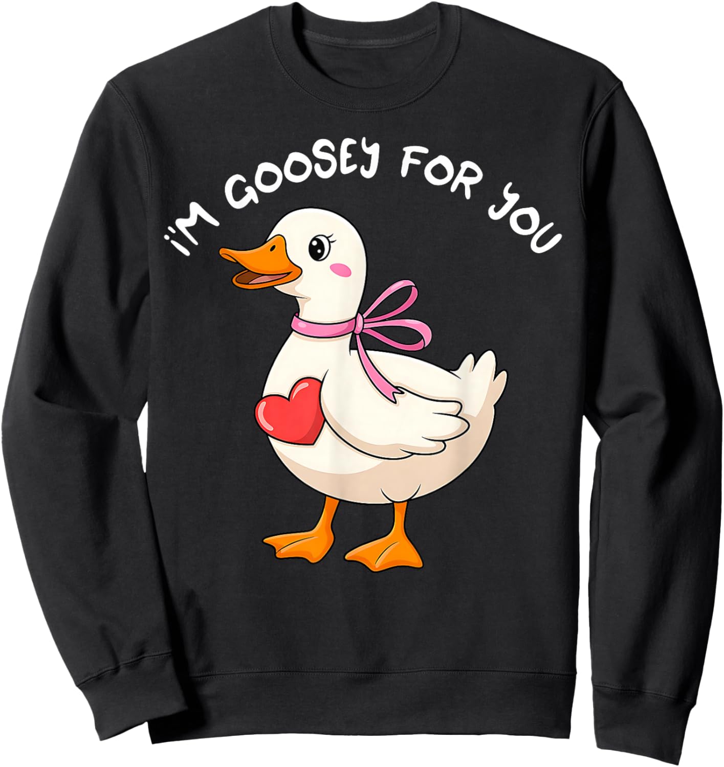 I'm Goosey for You Coquette Valentine Goose Sweatshirt - Sweatshirt | Black