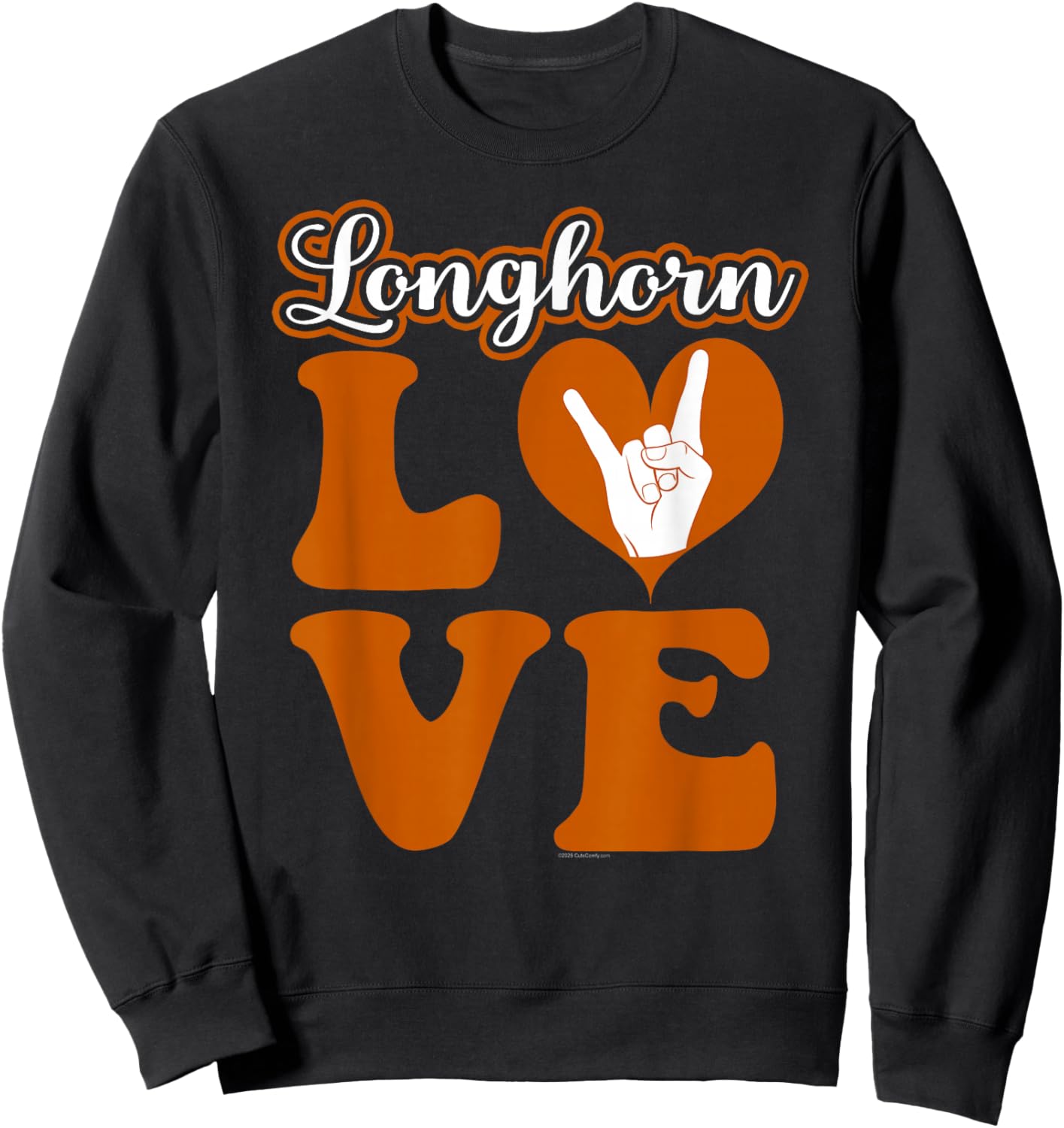 Love Longhorn Girl Heart Cute Retro Letters Sweatshirt - Sweatshirt | Black