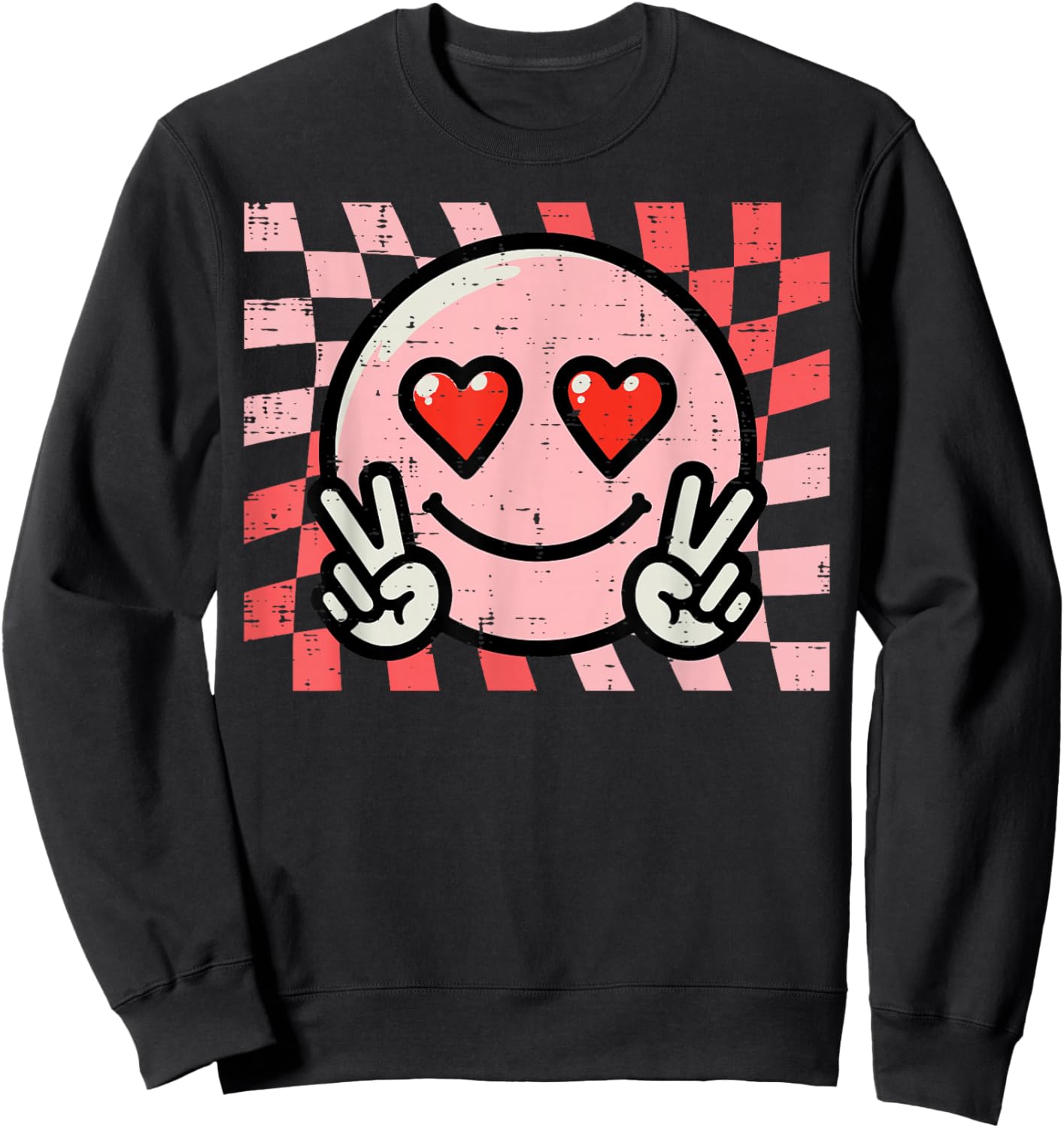 Valentines Day Face Peace Retro Groovy Women Men Kids Sweatshirt - Sweatshirt | Black