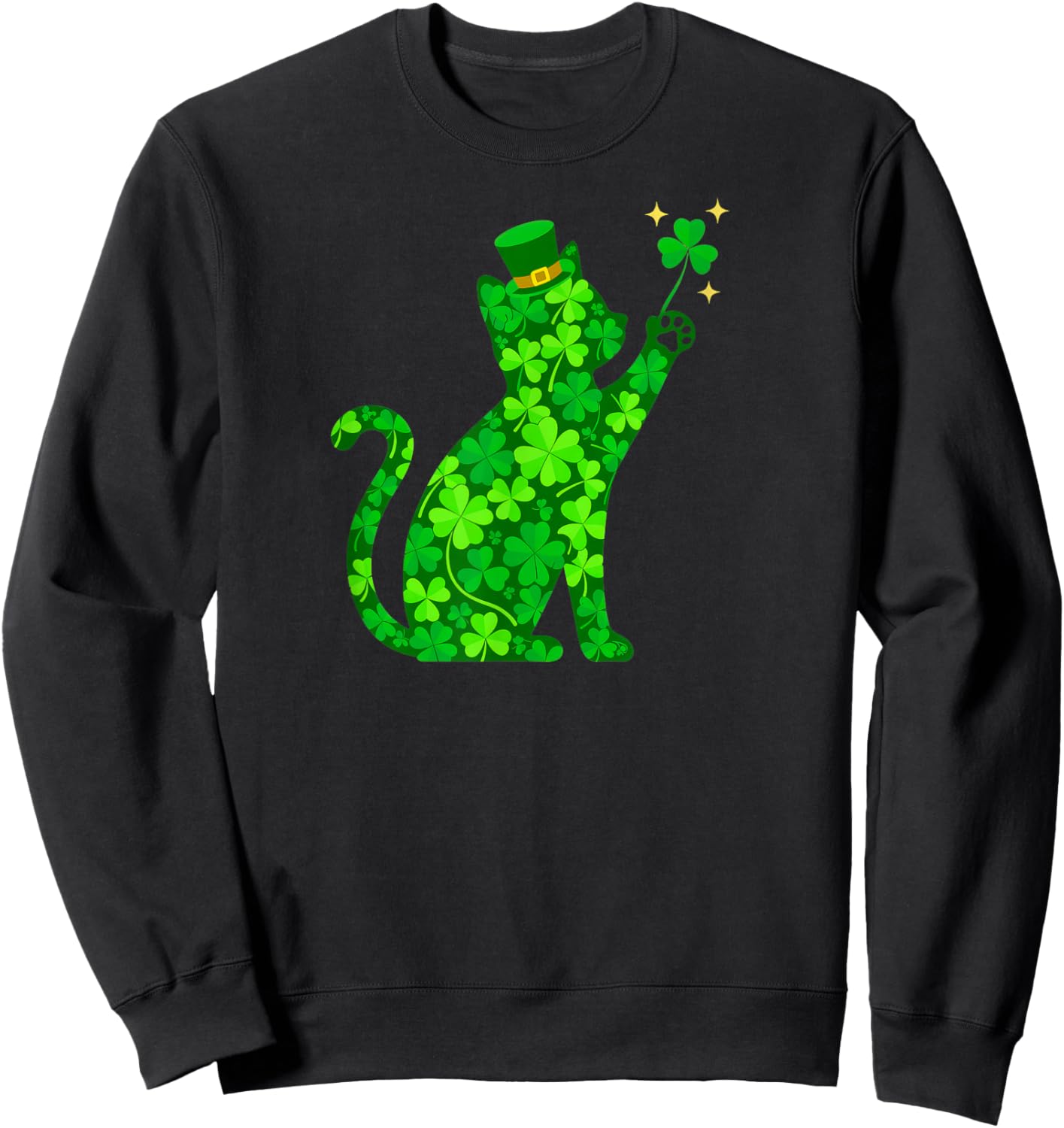 Shamrock Cat Graphic Saint Patrick Day Cat Sweatshirt - Sweatshirt | Black