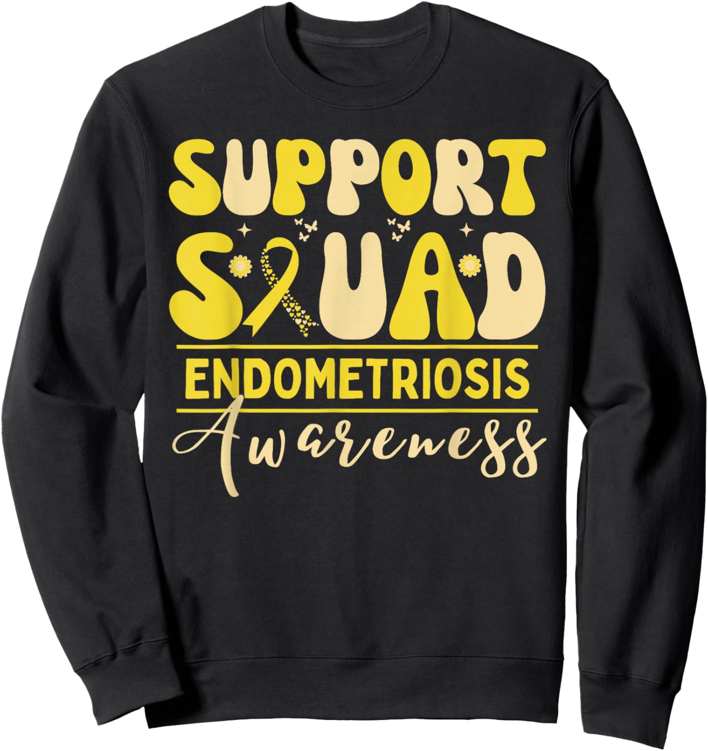 Support Squad Endometriosis Awareness Heart Yellow Ribbon Sweatshirt - Sweatshirt | Black