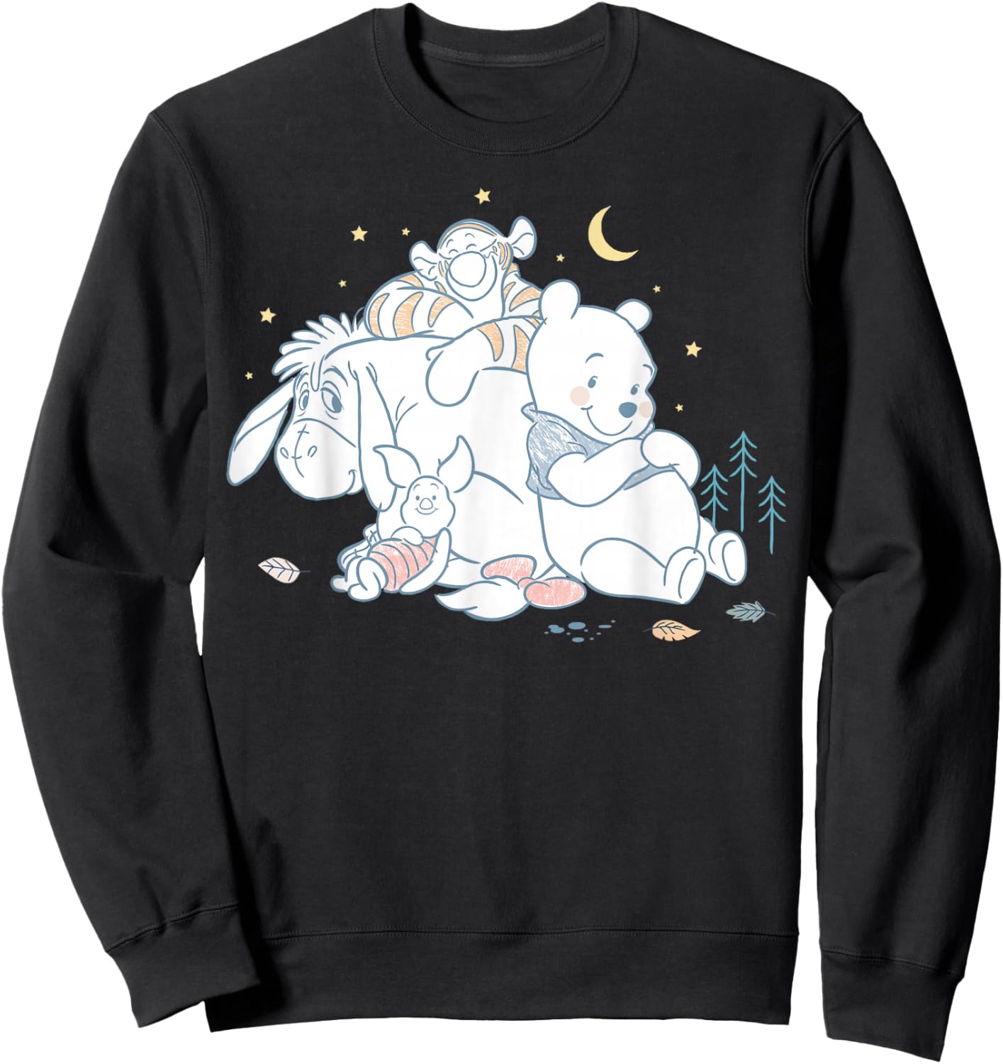 Disney Winnie The Pooh Pooh Piglet Tigger Eeyore Woods Night Sweatshirt - Sweatshirt | Black