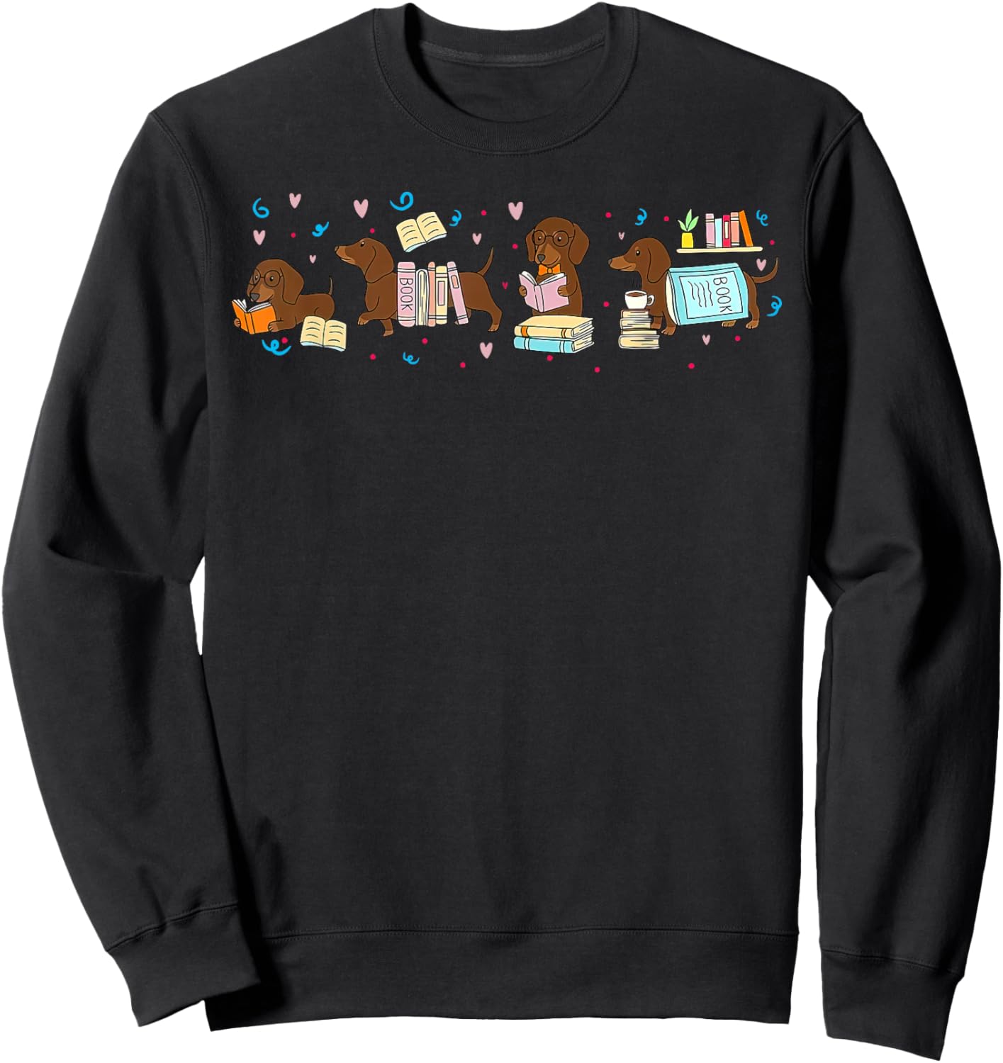 Cute Dachshund Book Reading Wiener Dog Bookish Librarian Sweatshirt - Sweatshirt | Black